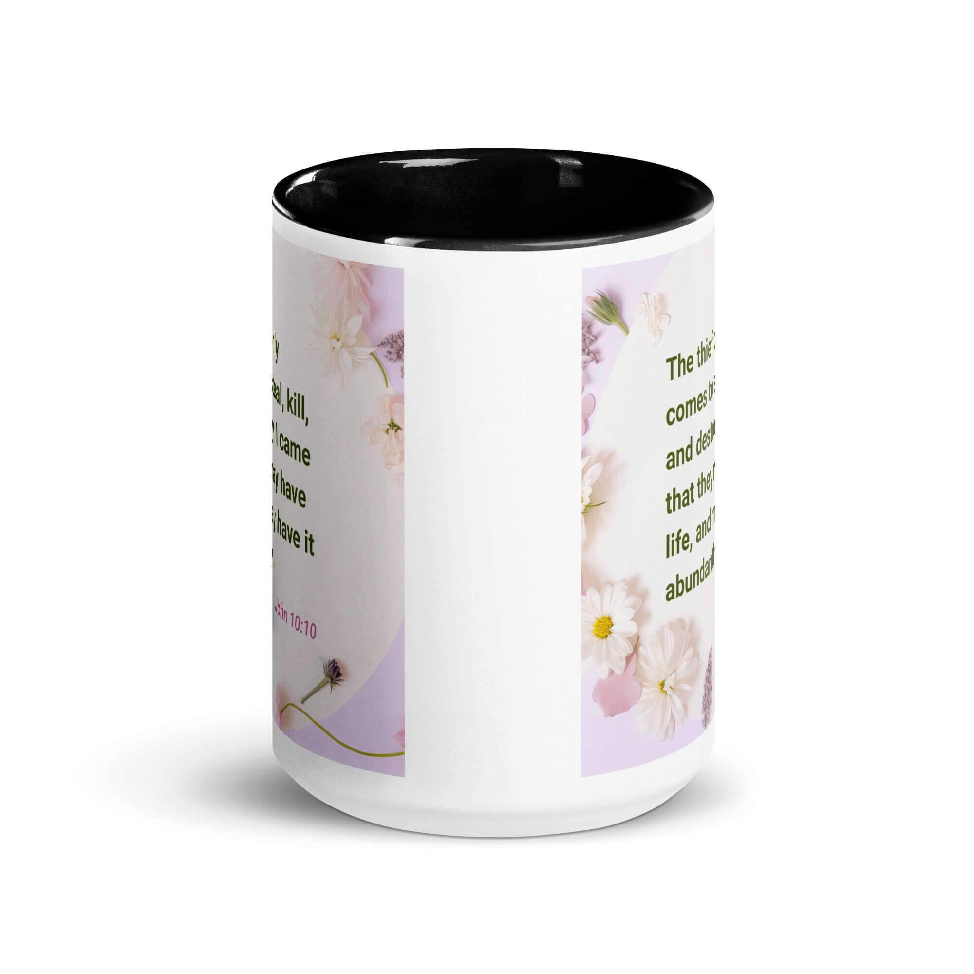 John 10:10 Bible Verse, Abundant Life White Ceramic Mug with Color Inside