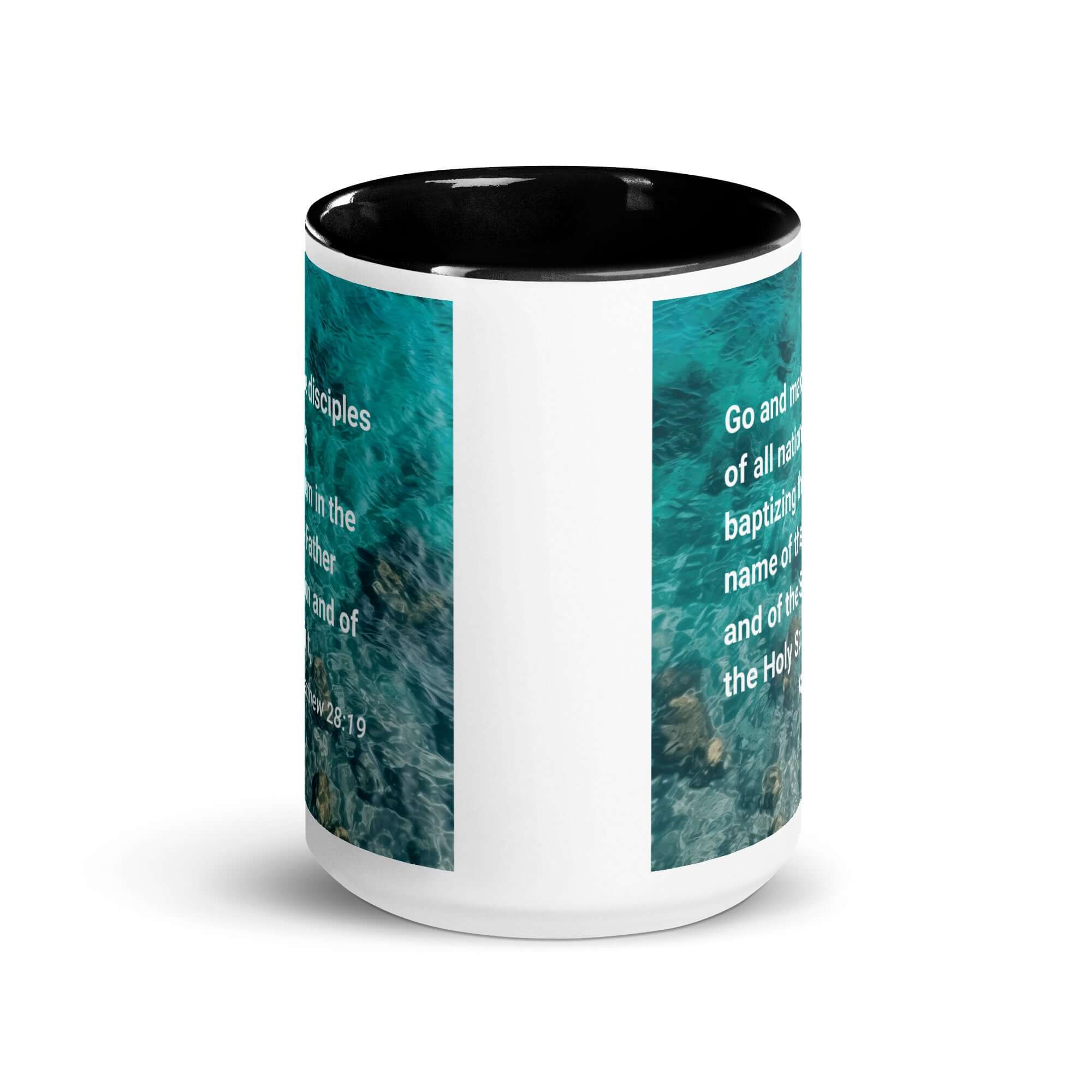 Matthew 28:19 Bible Verse, Make Disciples White Ceramic Mug with Color Inside