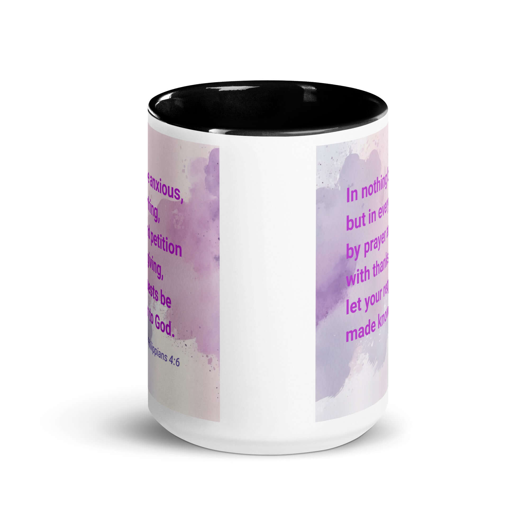 Philippians 4:6 Bible Verse, Prayer and Petition White Ceramic Mug with Color Inside
