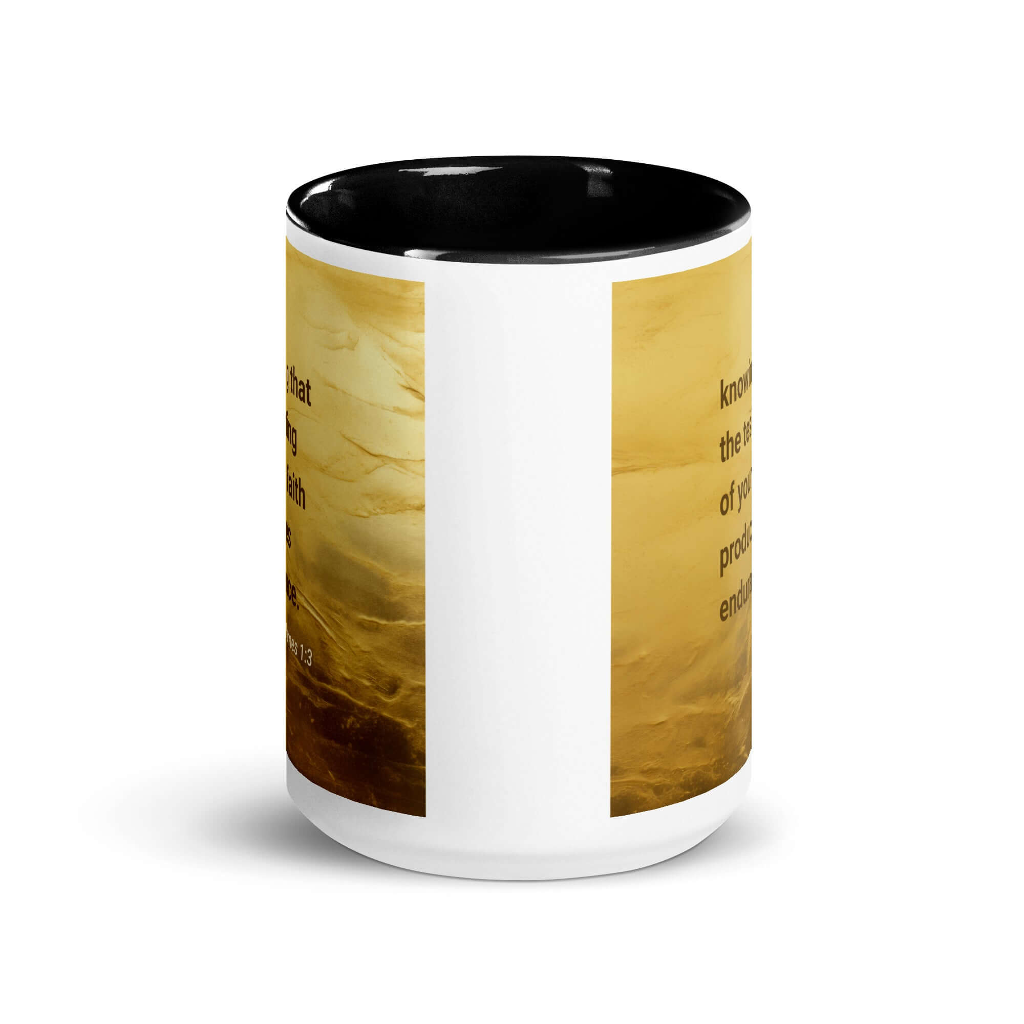 James 1:3 Bible Verse, testing of your faith White Ceramic Mug with Color Inside