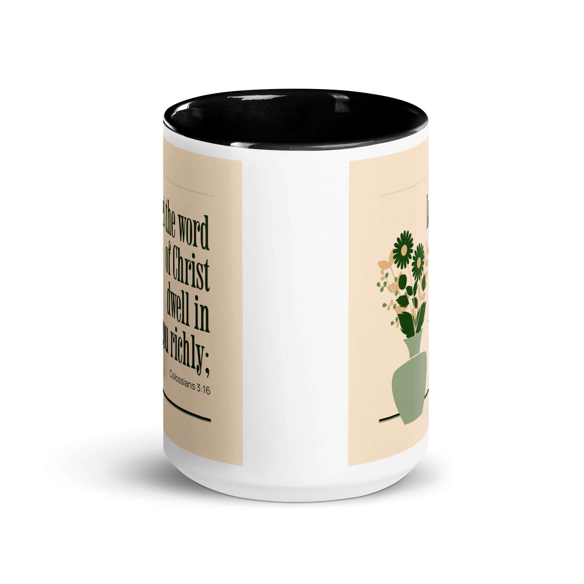 Colossians 3:16 Bible Verse, word of Christ White Ceramic Mug with Color Inside