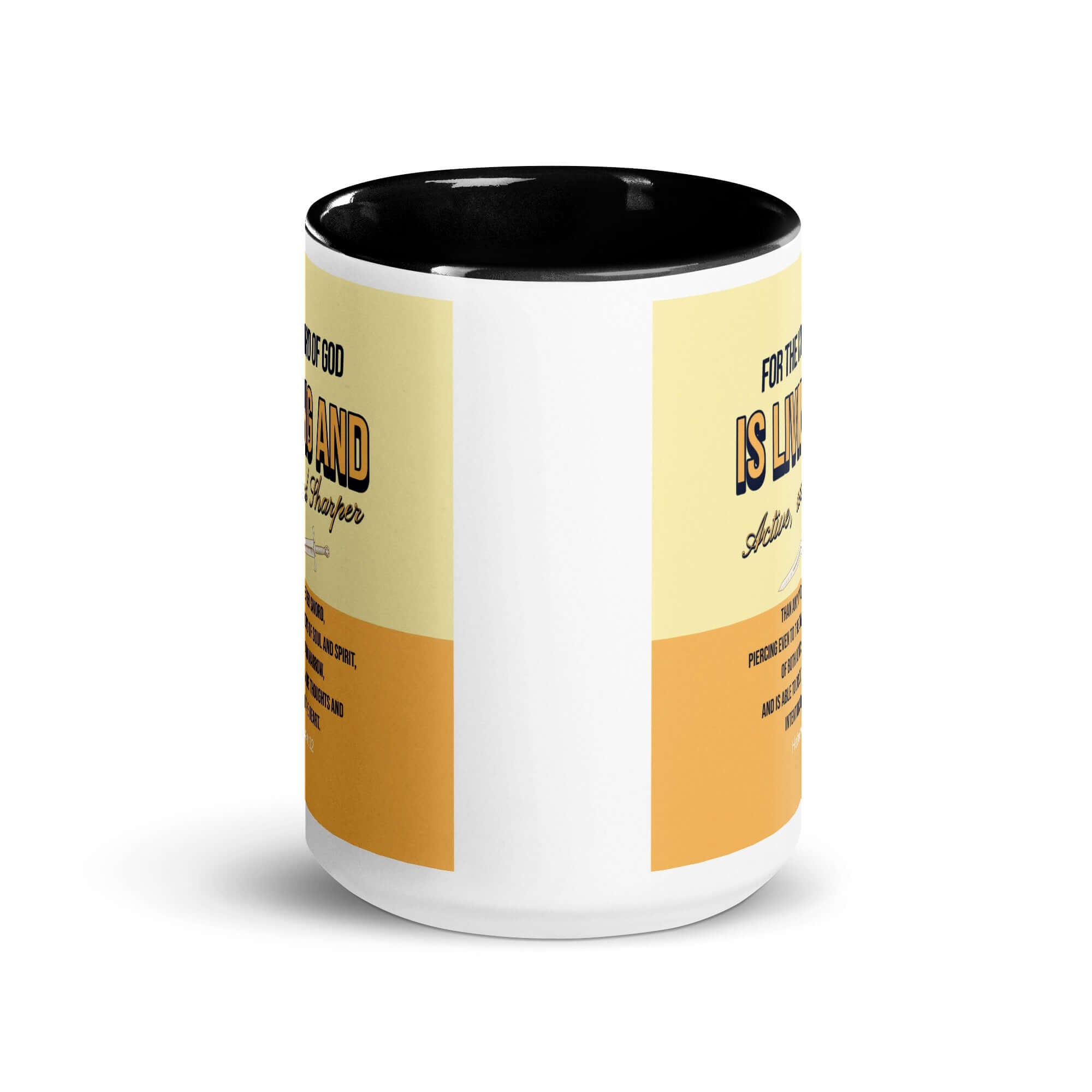 Hebrews 4:12 Bible Verse, living and active White Ceramic Mug with Color Inside