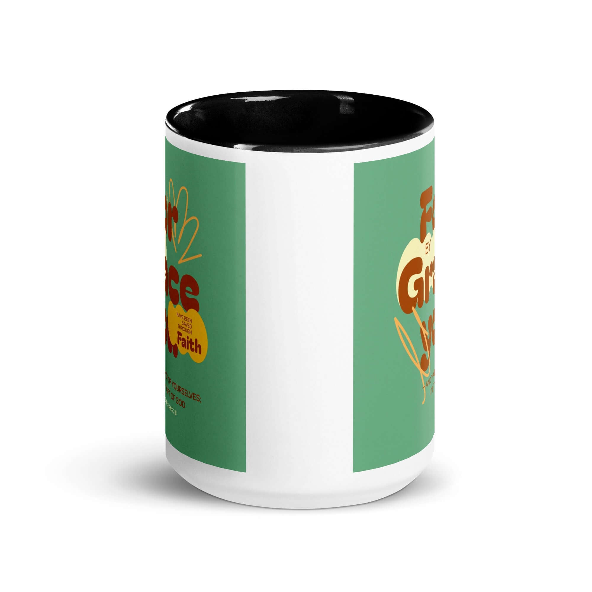 Ephesians 2:8 Bible Verse, for by grace White Ceramic Mug with Color Inside
