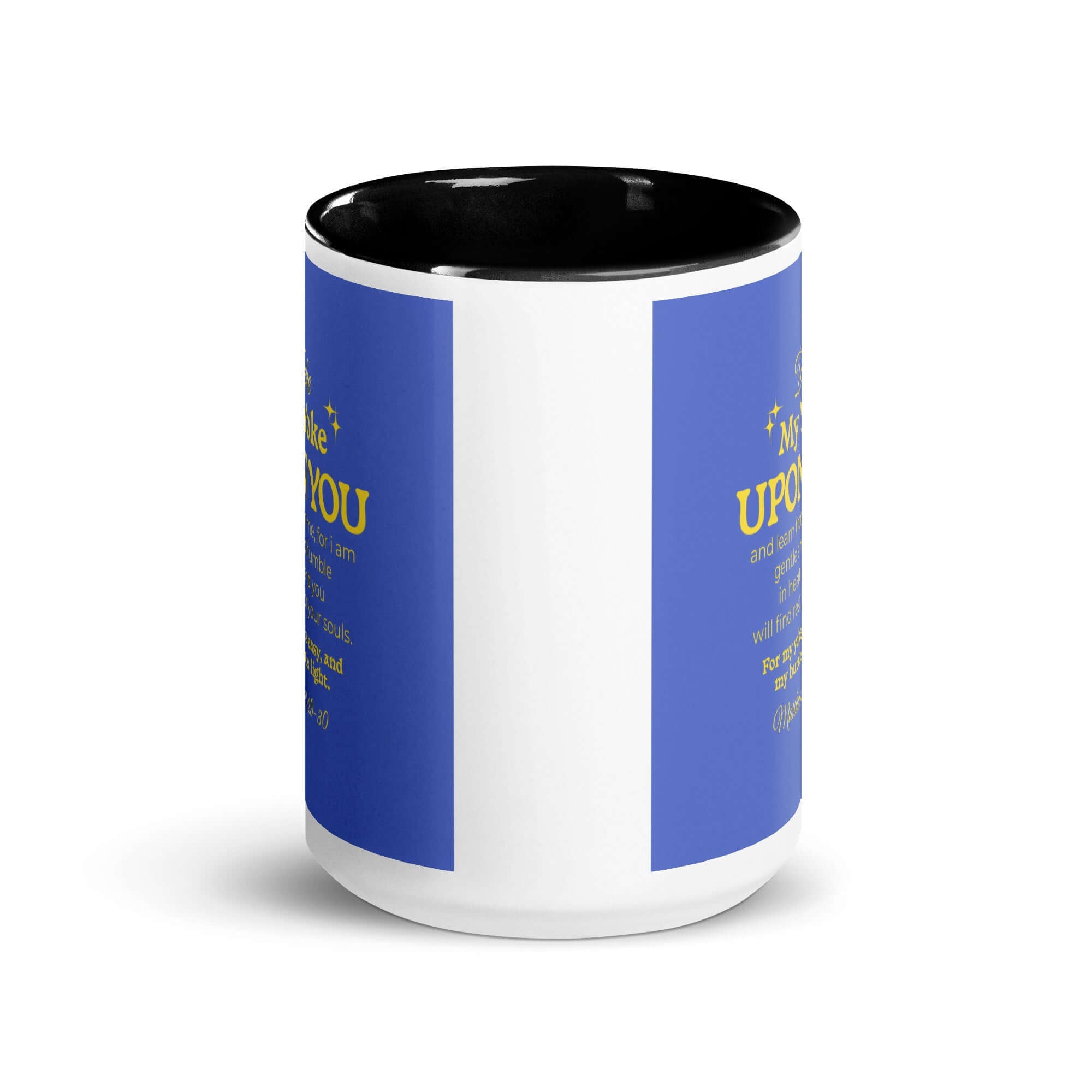 Matthew 11:29-30 Bible Verse, Take my yoke White Ceramic Mug with Color Inside