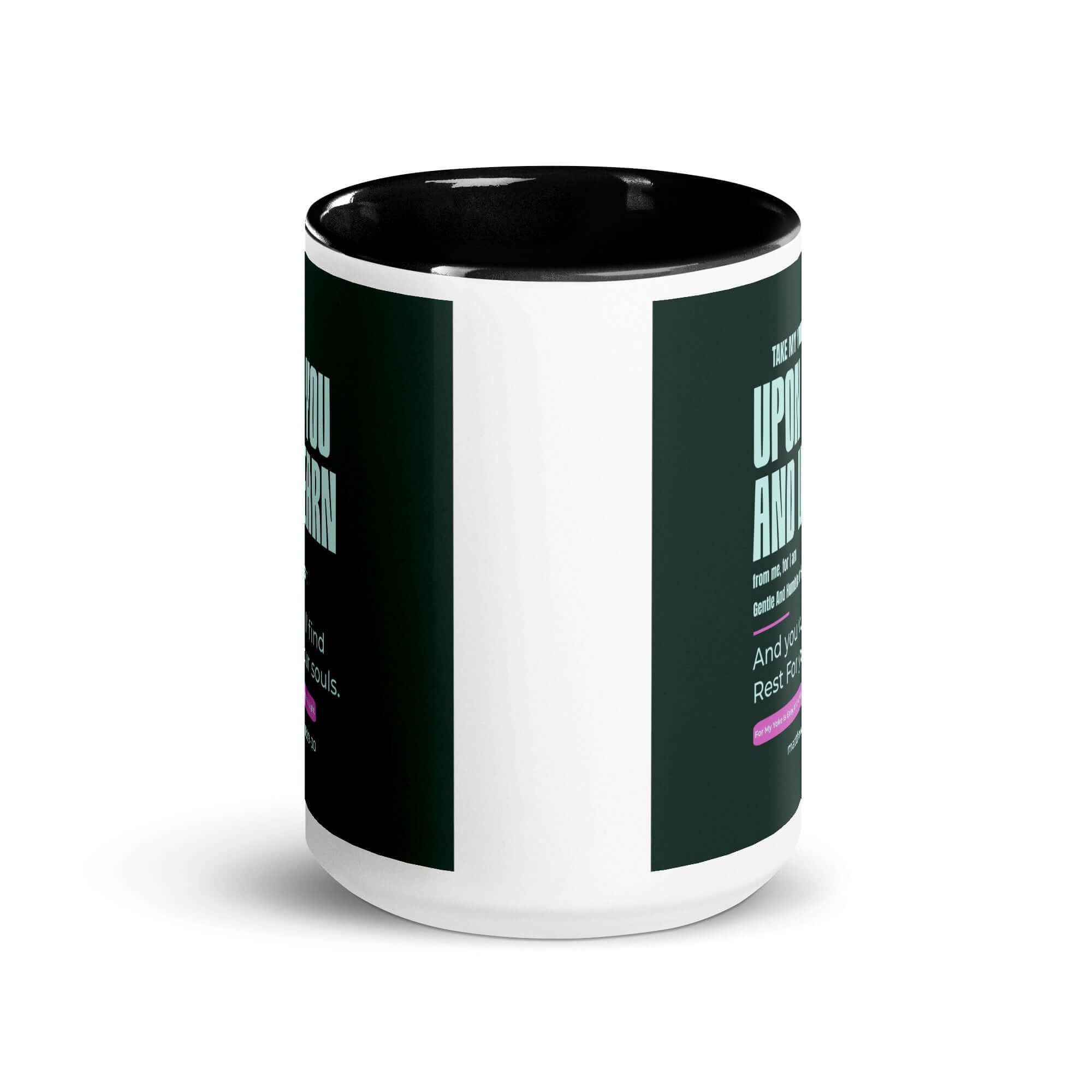 Matthew 11:29-30 Bible Verse, I am gentle White Ceramic Mug with Color Inside