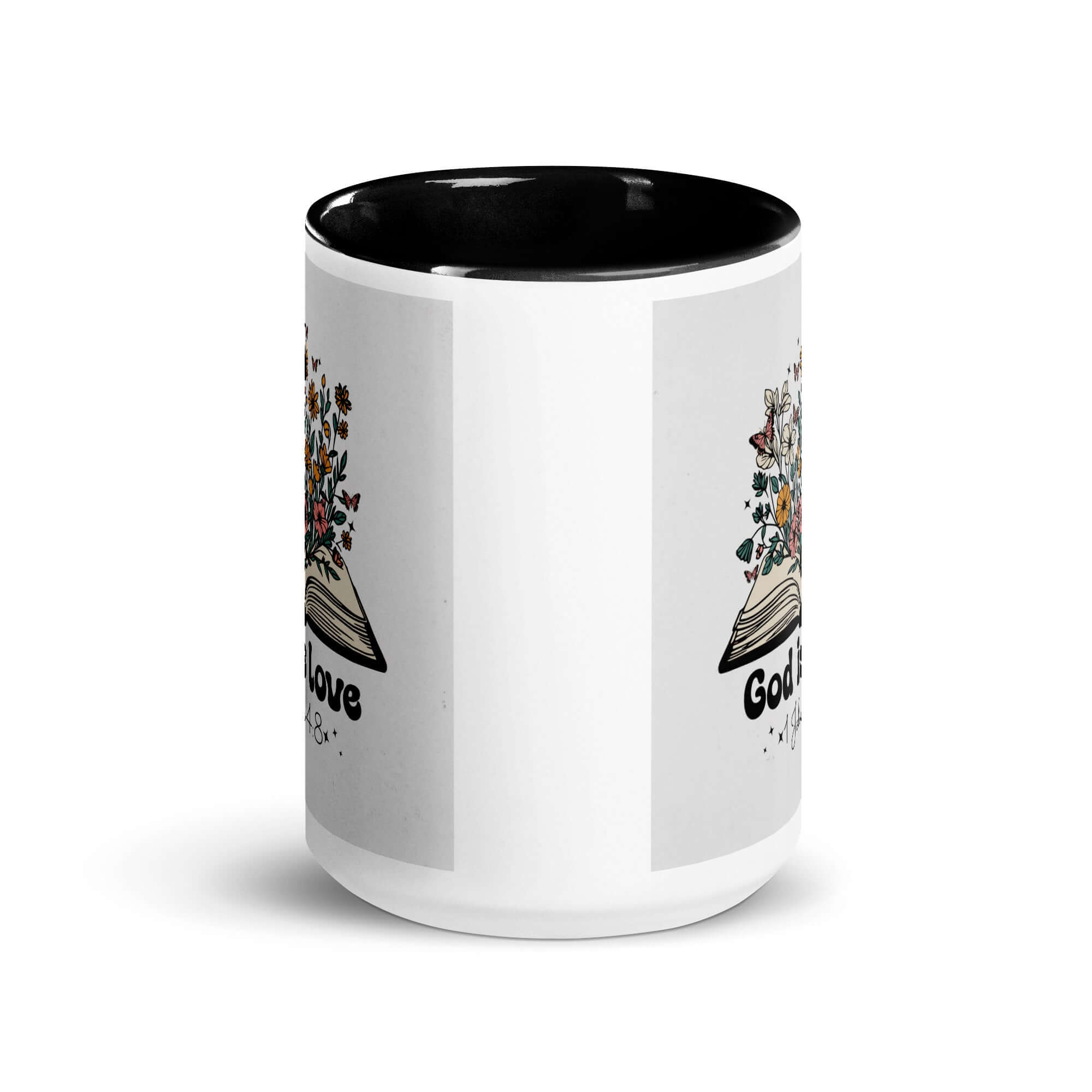 1 John 4:8 Bible Verse, God is Love White Ceramic Mug with Color Inside