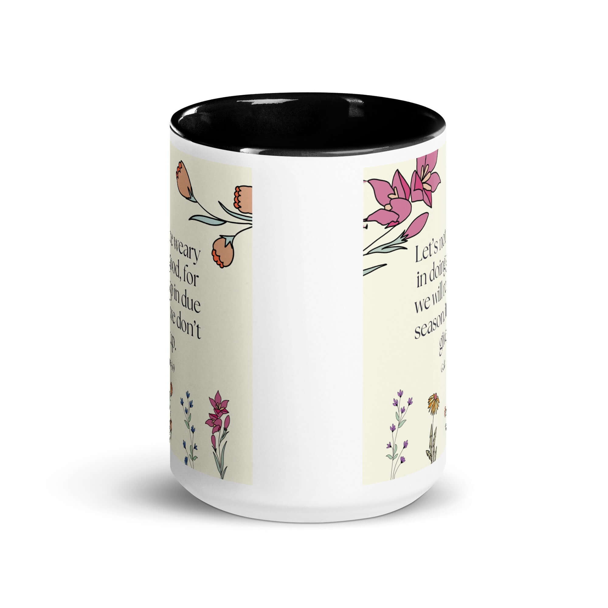 Galatians 6:9 Bible Verse, in doing good White Ceramic Mug with Color Inside