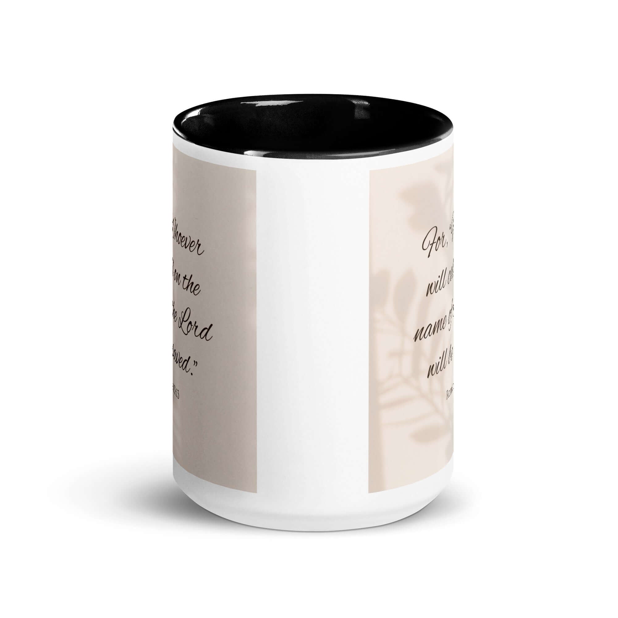 Romans 10:13 Bible Verse, Whoever White Ceramic Mug with Color Inside