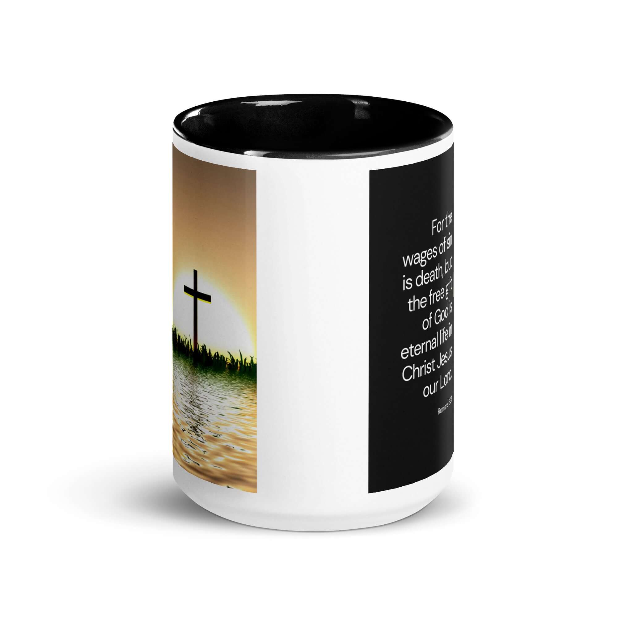 Romans 6:23 Bible Verse, the wages White Ceramic Mug with Color Inside