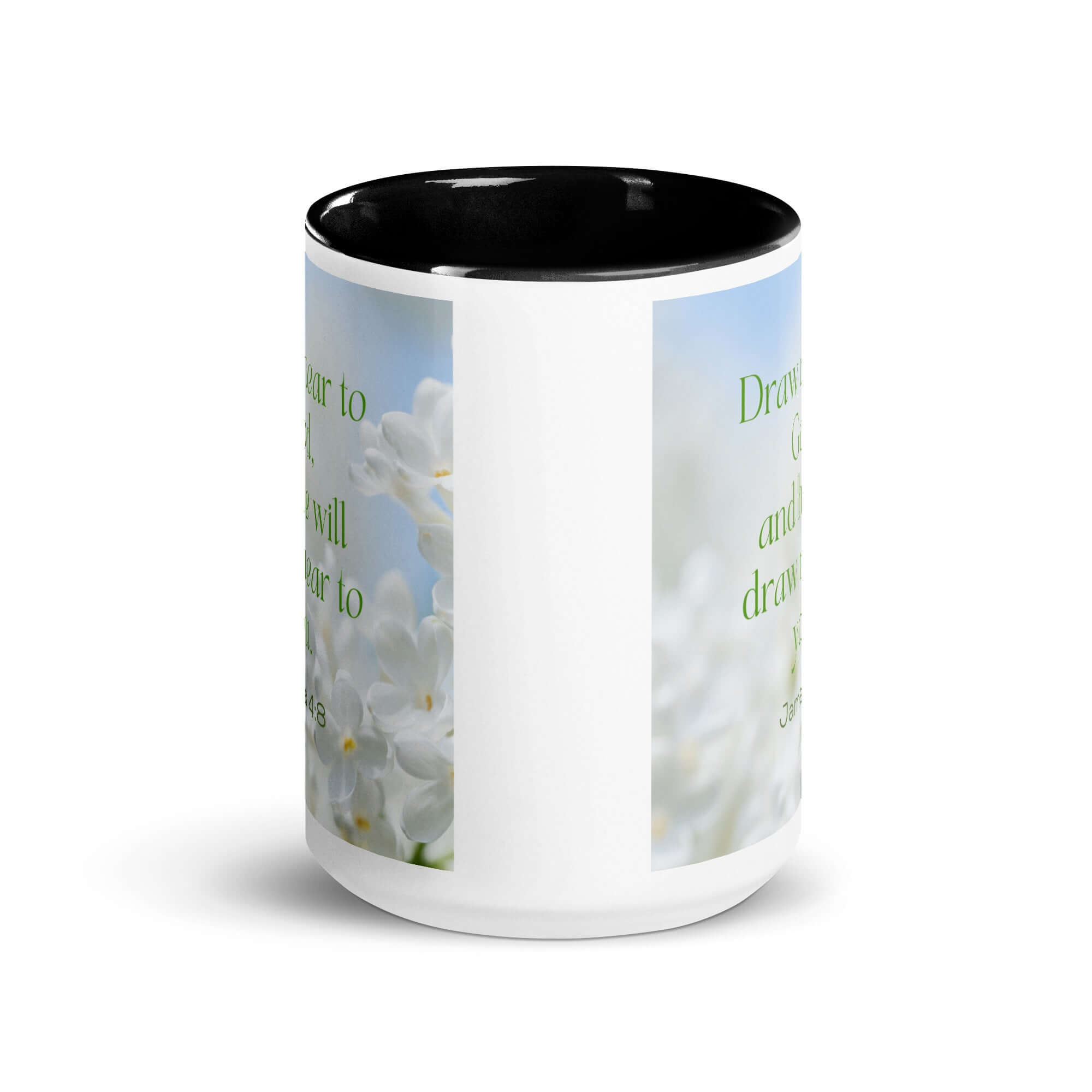 James 4:8 Bible Verse, Draw near White Ceramic Mug with Color Inside