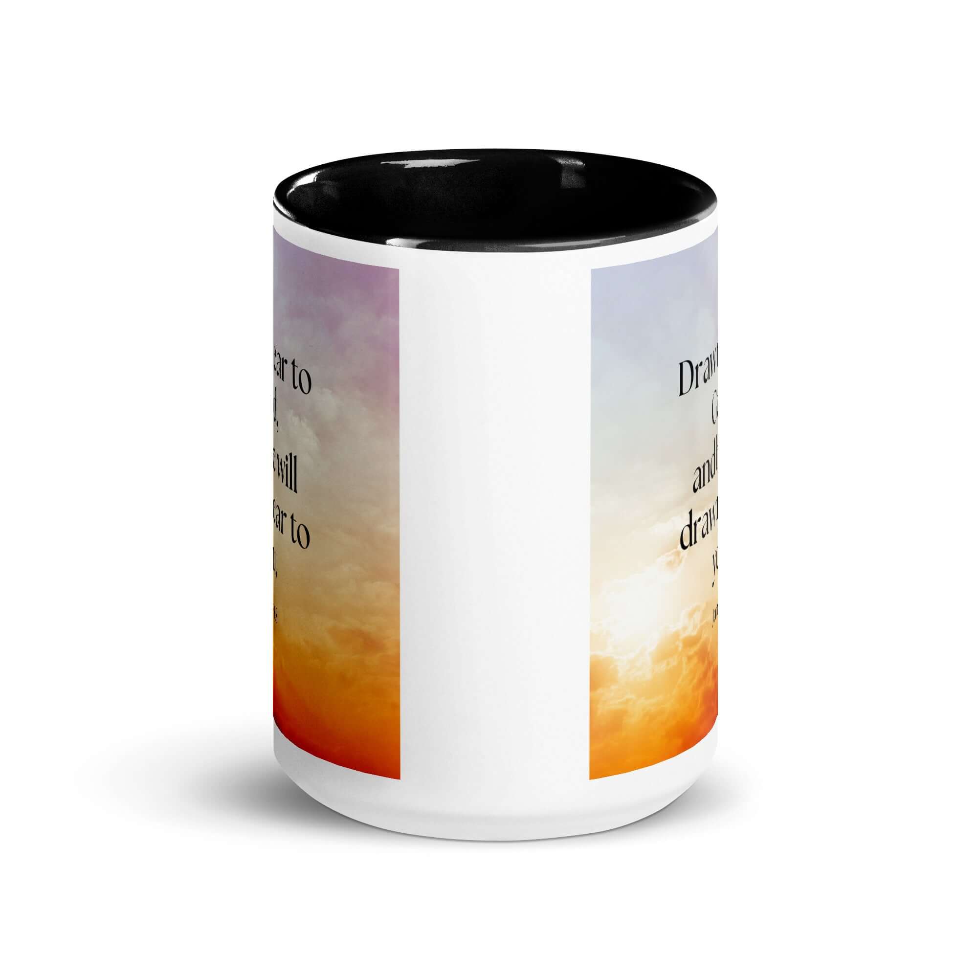 James 4:8 Bible Verse, he will draw White Ceramic Mug with Color Inside