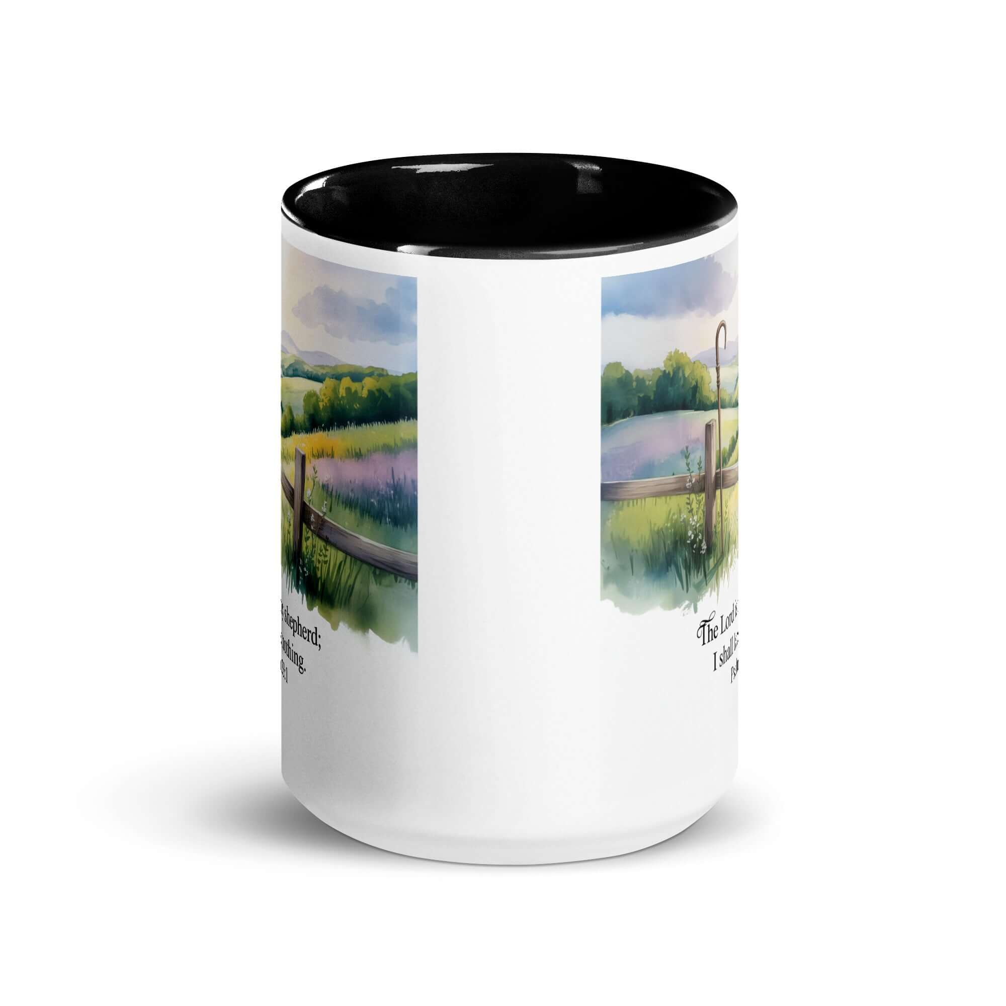 Psalm 23:1 Bible Verse, Lack White Ceramic Mug with Color Inside