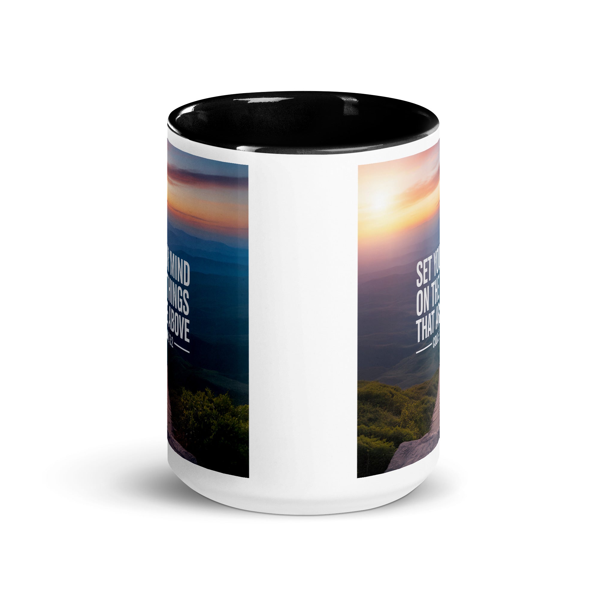 Colossians 3:2 Bible Verse your mind White Ceramic Mug with Color Inside