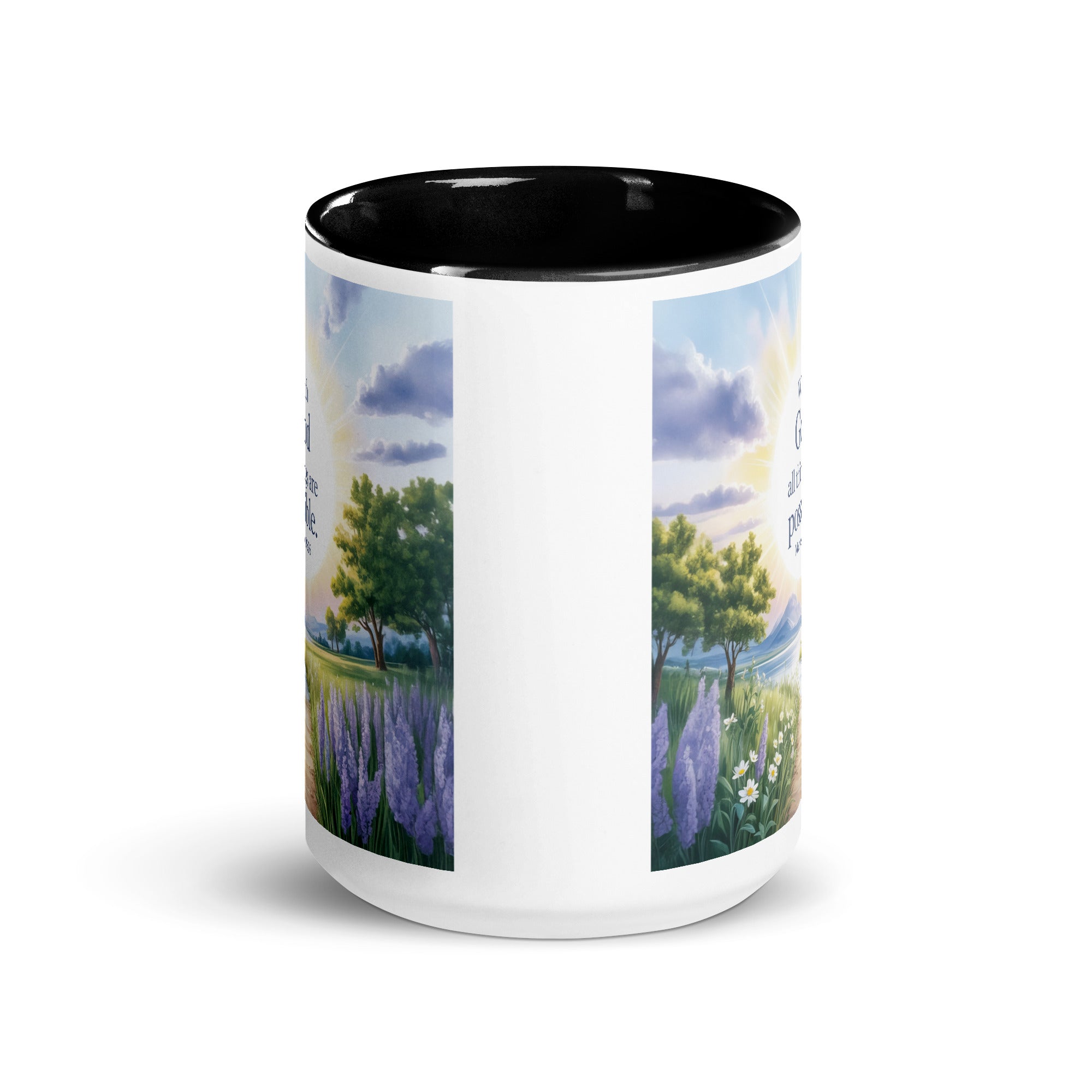 Matthew 19:26 Bible Verse Looking at White Ceramic Mug with Color Inside