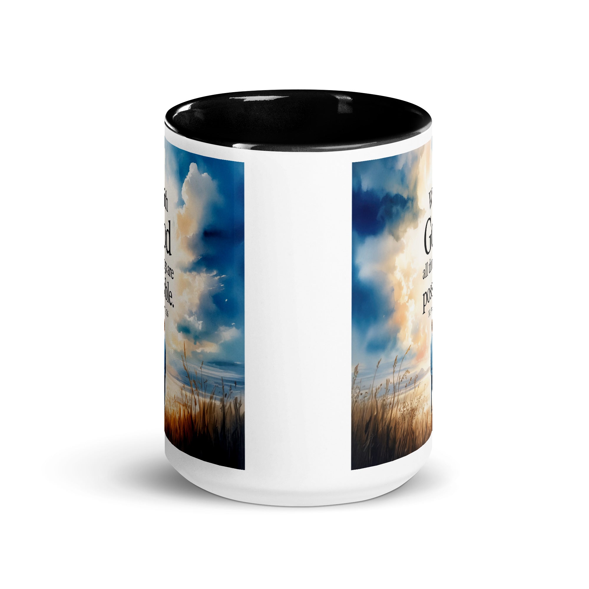 Matthew 19:26 Bible Verse Jesus White Ceramic Mug with Color Inside