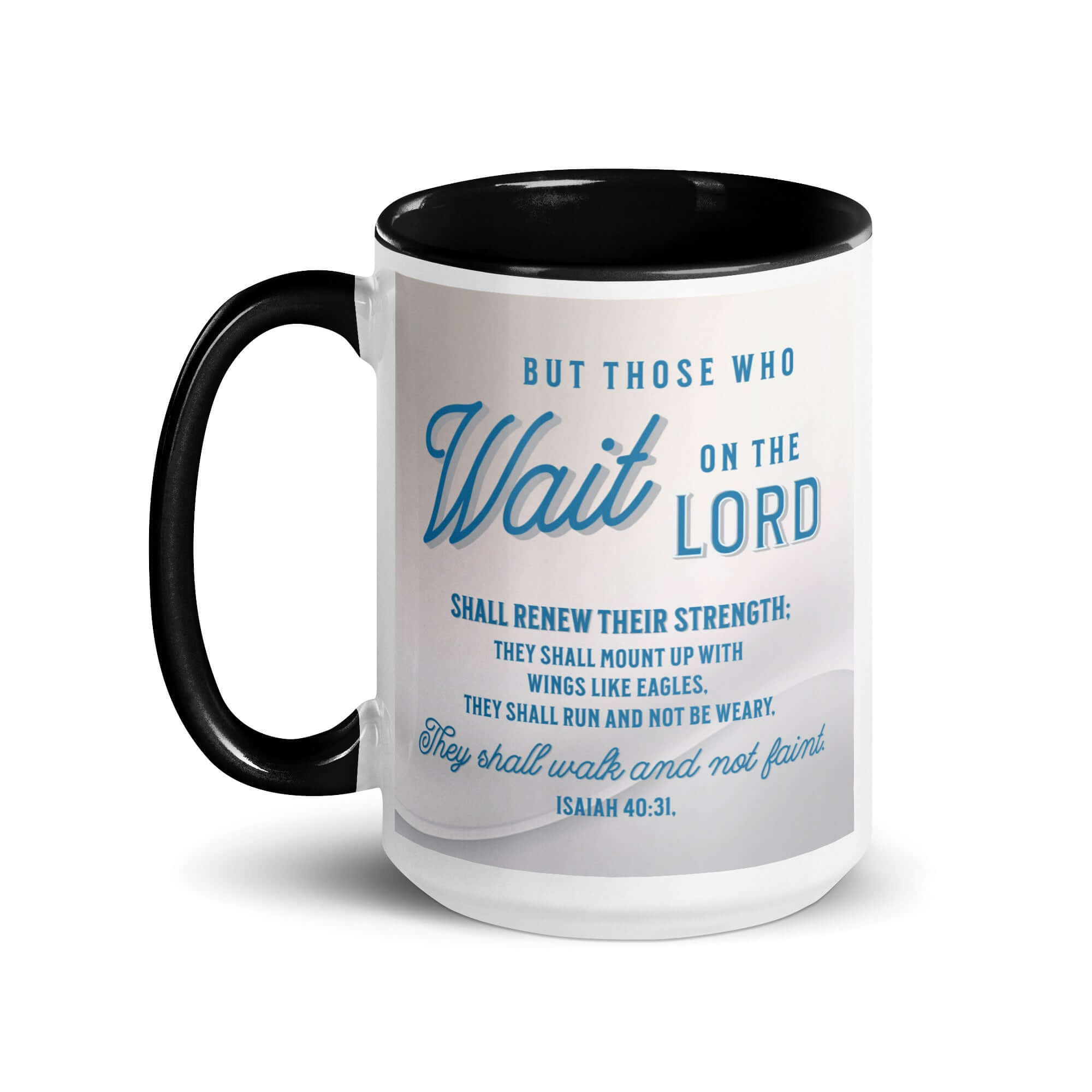 Isaiah 40:31 Bible Verse, Wings like Eagles White Ceramic Mug with Color Inside