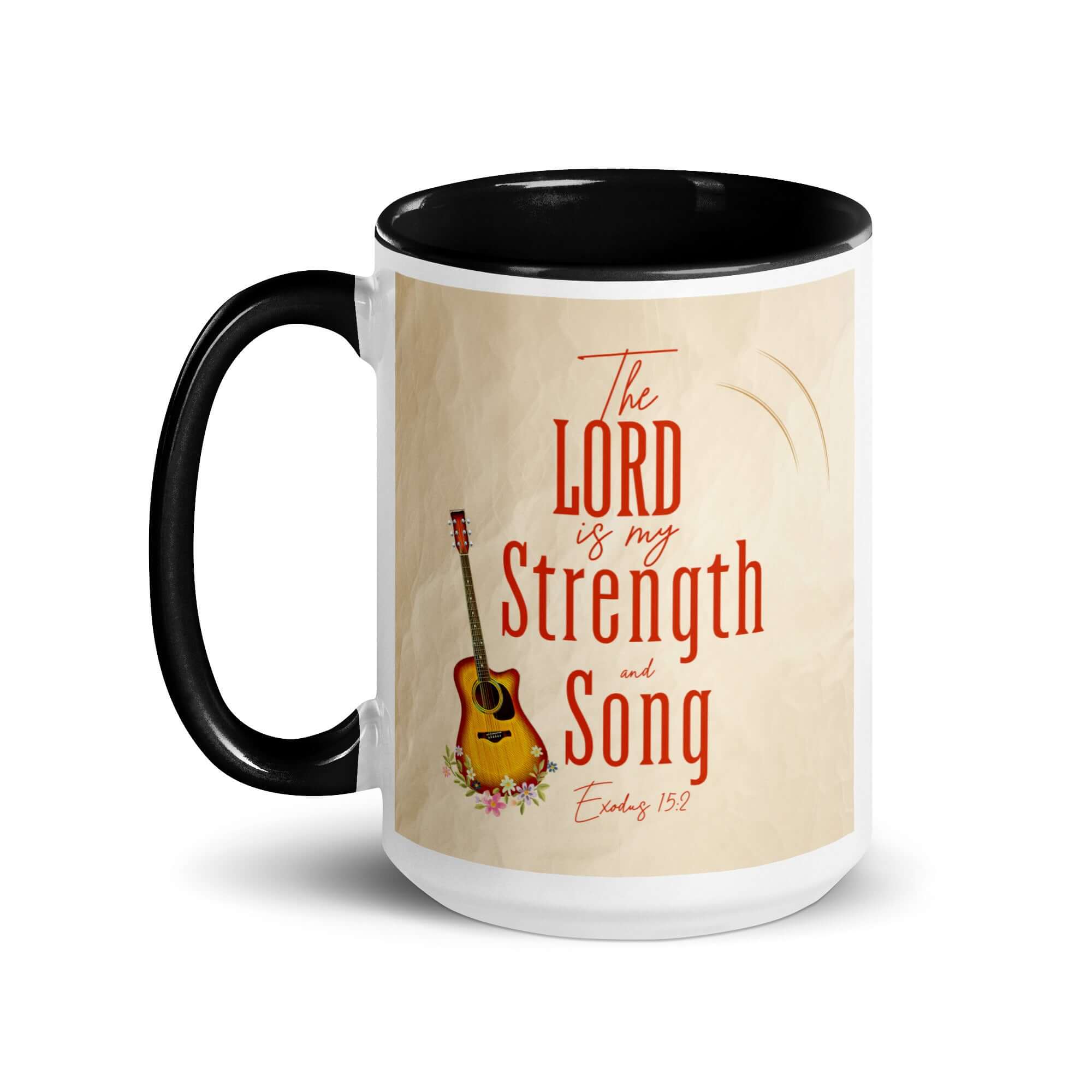 Exodus 15:2 Bible Verse, The LORD is my strength White Ceramic Mug with Color Inside