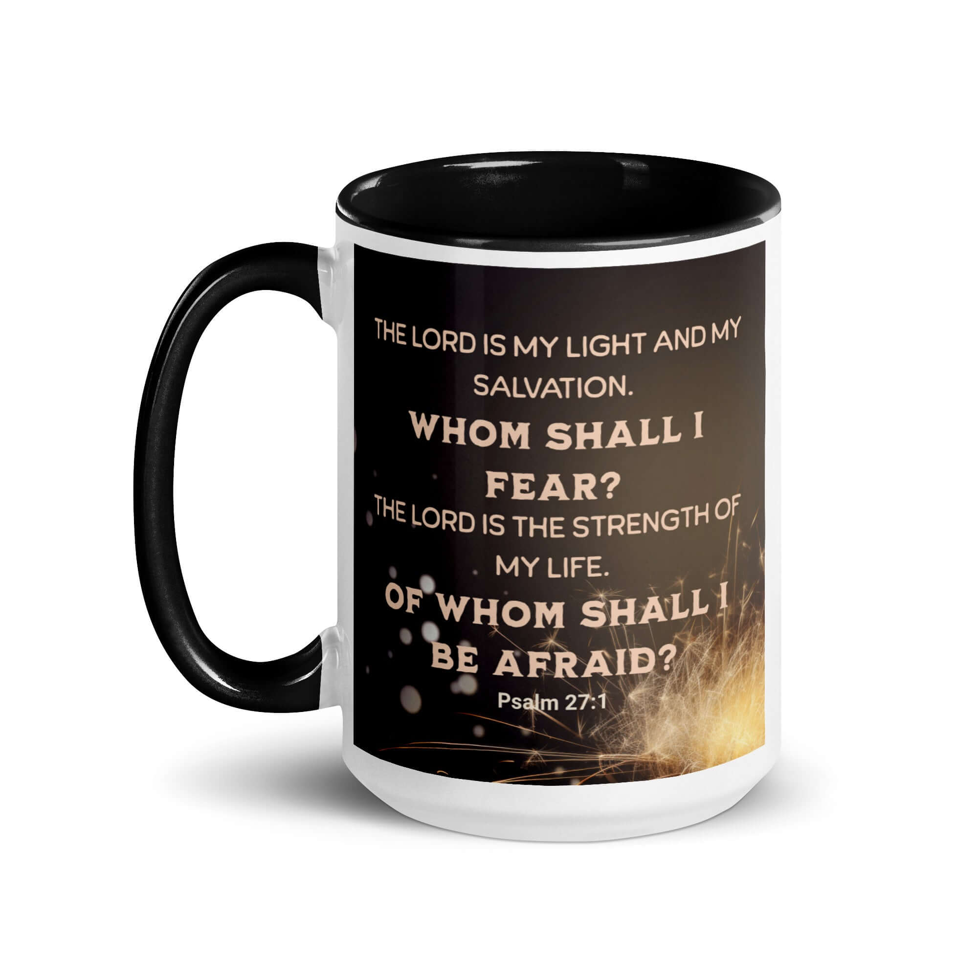 Psalm 27:1 Bible Verse, The LORD is My Light White Ceramic Mug with Color Inside