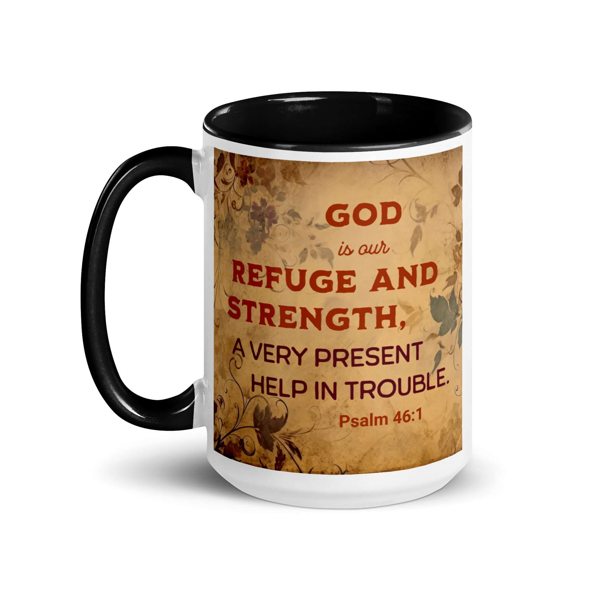 Psalm 46:1 Bible Verse, God is Our Refuge White Ceramic Mug with Color Inside