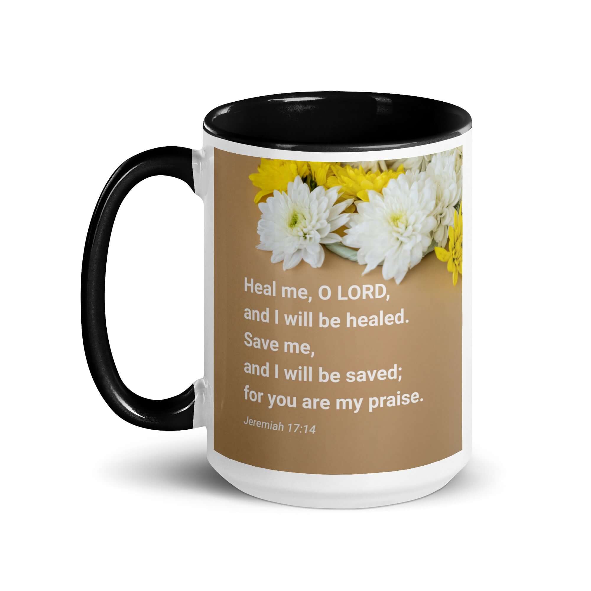 Jeremiah 17:14 Bible Verse, Heal me, O LORD White Ceramic Mug with Color Inside