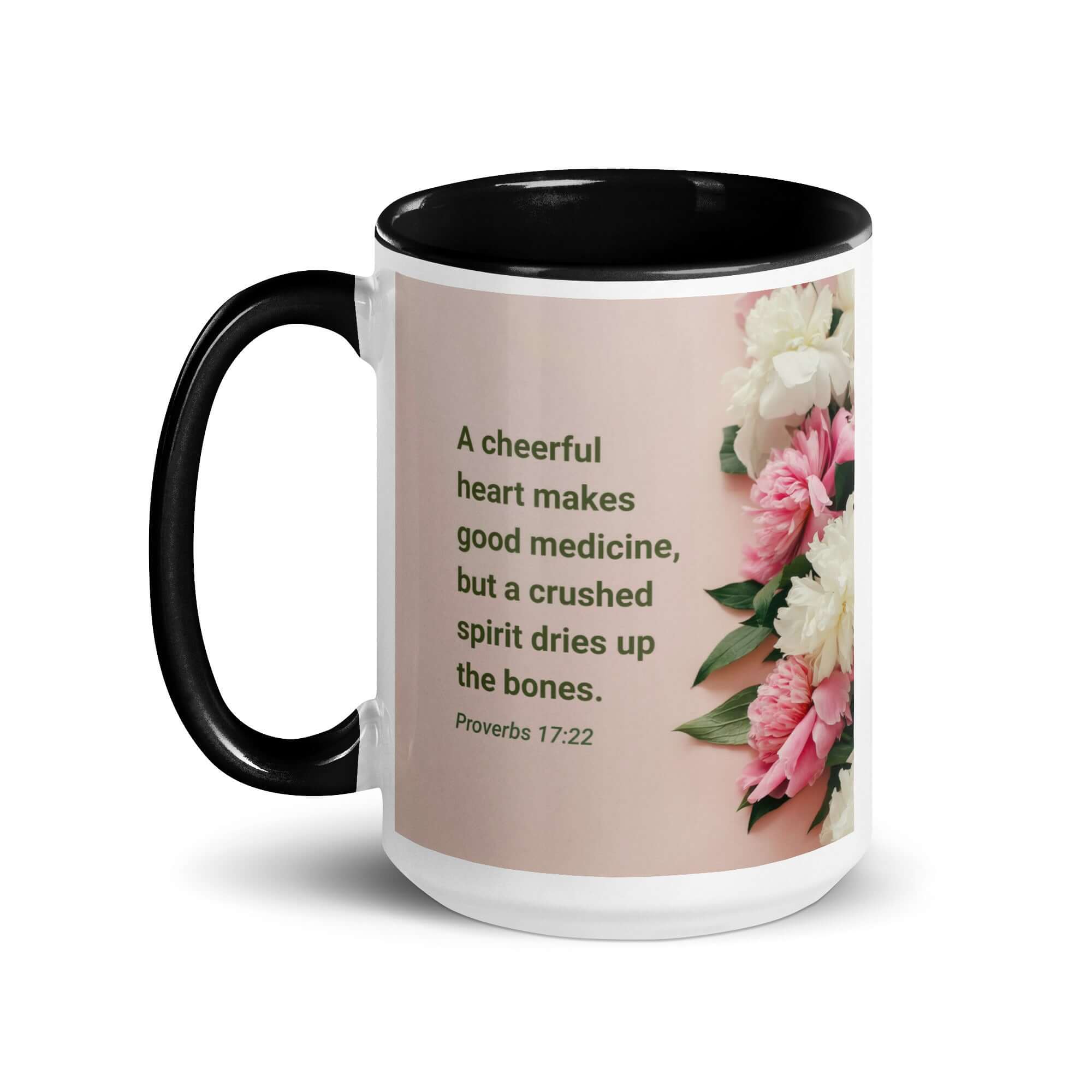 Proverbs 17:22 Bible Verse, good medicine White Ceramic Mug with Color Inside