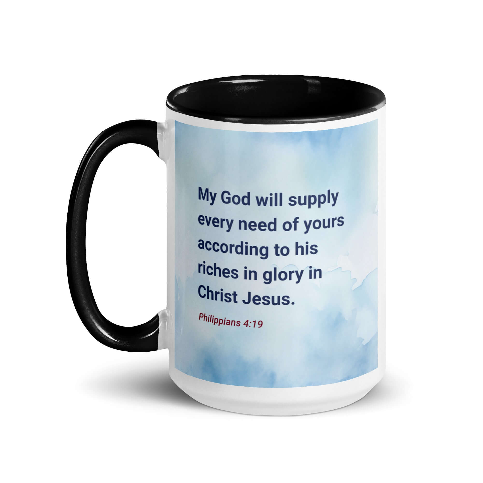 Philippians 4:19 Bible Verse, God will supply White Ceramic Mug with Color Inside