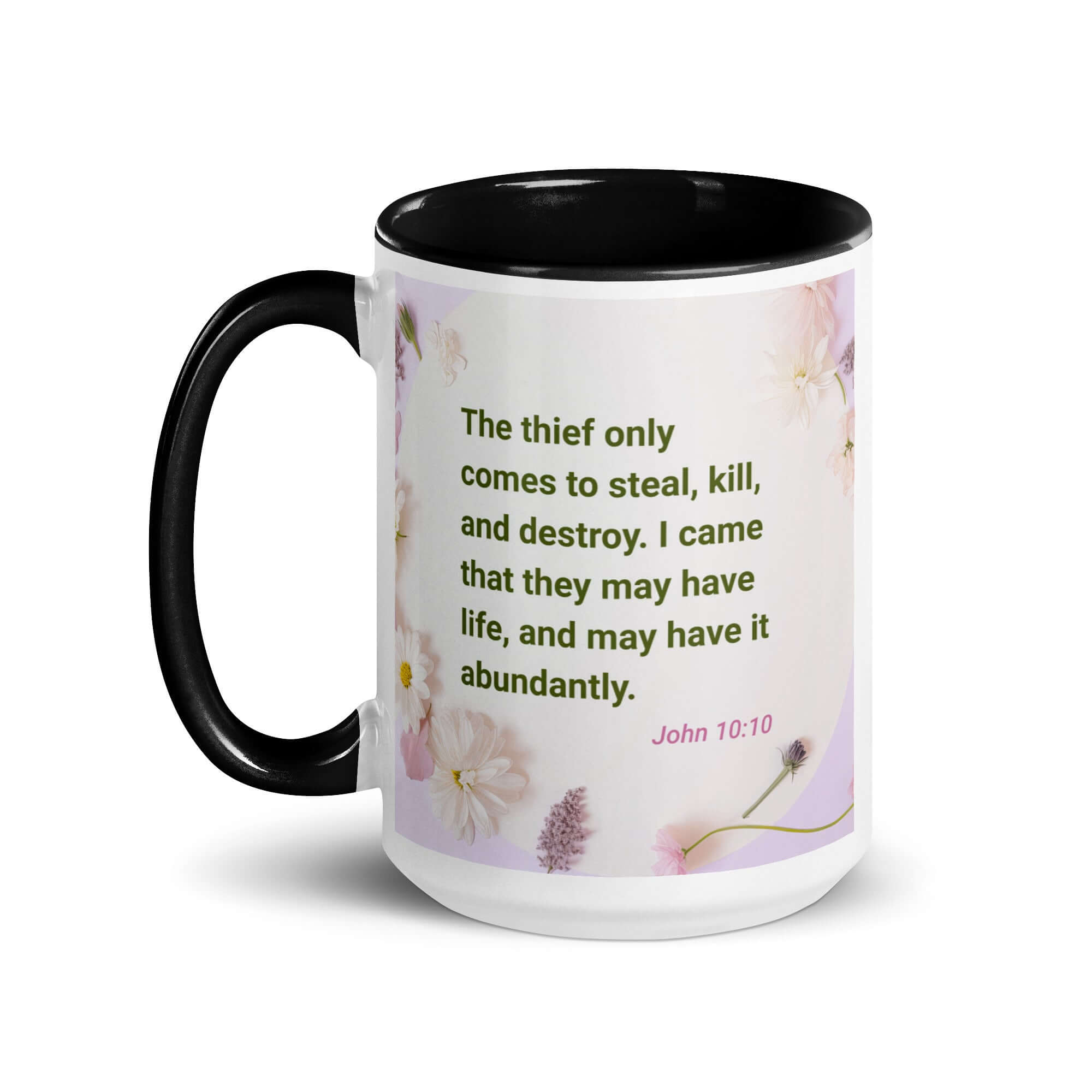 John 10:10 Bible Verse, Abundant Life White Ceramic Mug with Color Inside