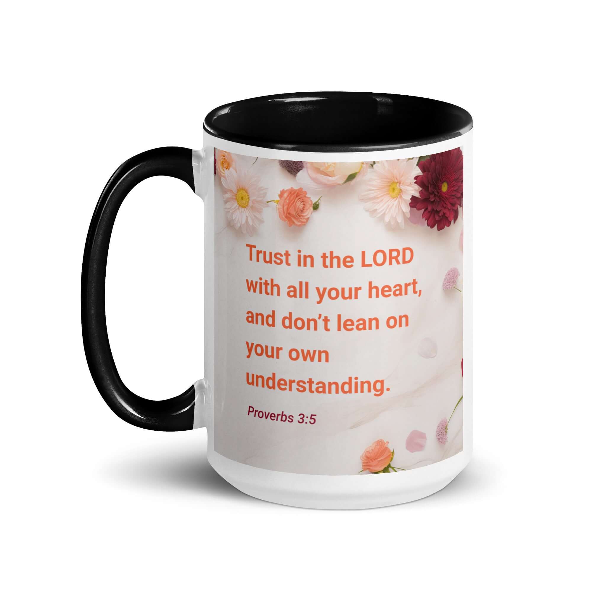 Proverbs 3:5 Bible Verse, Trust in the LORD White Ceramic Mug with Color Inside