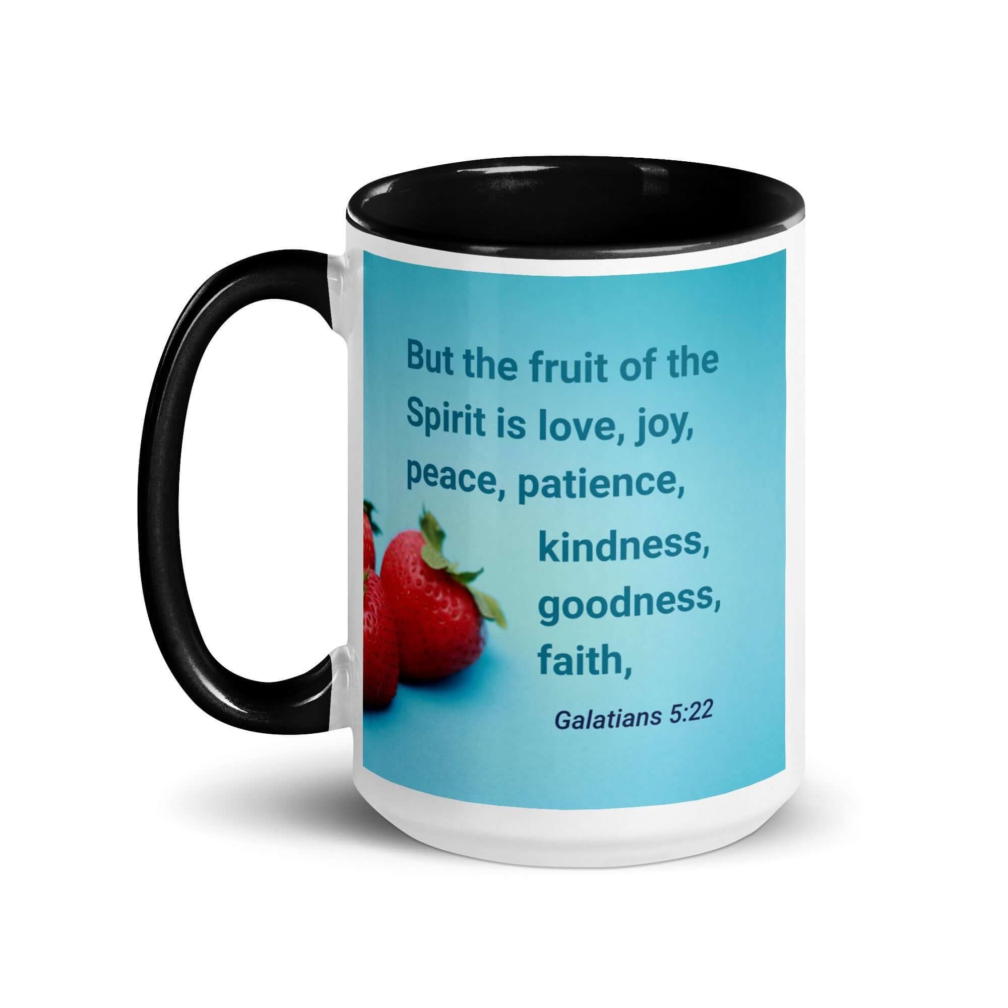 Galatians 5:22 Bible Verse, fruit of the Spirit White Ceramic Mug with Color Inside
