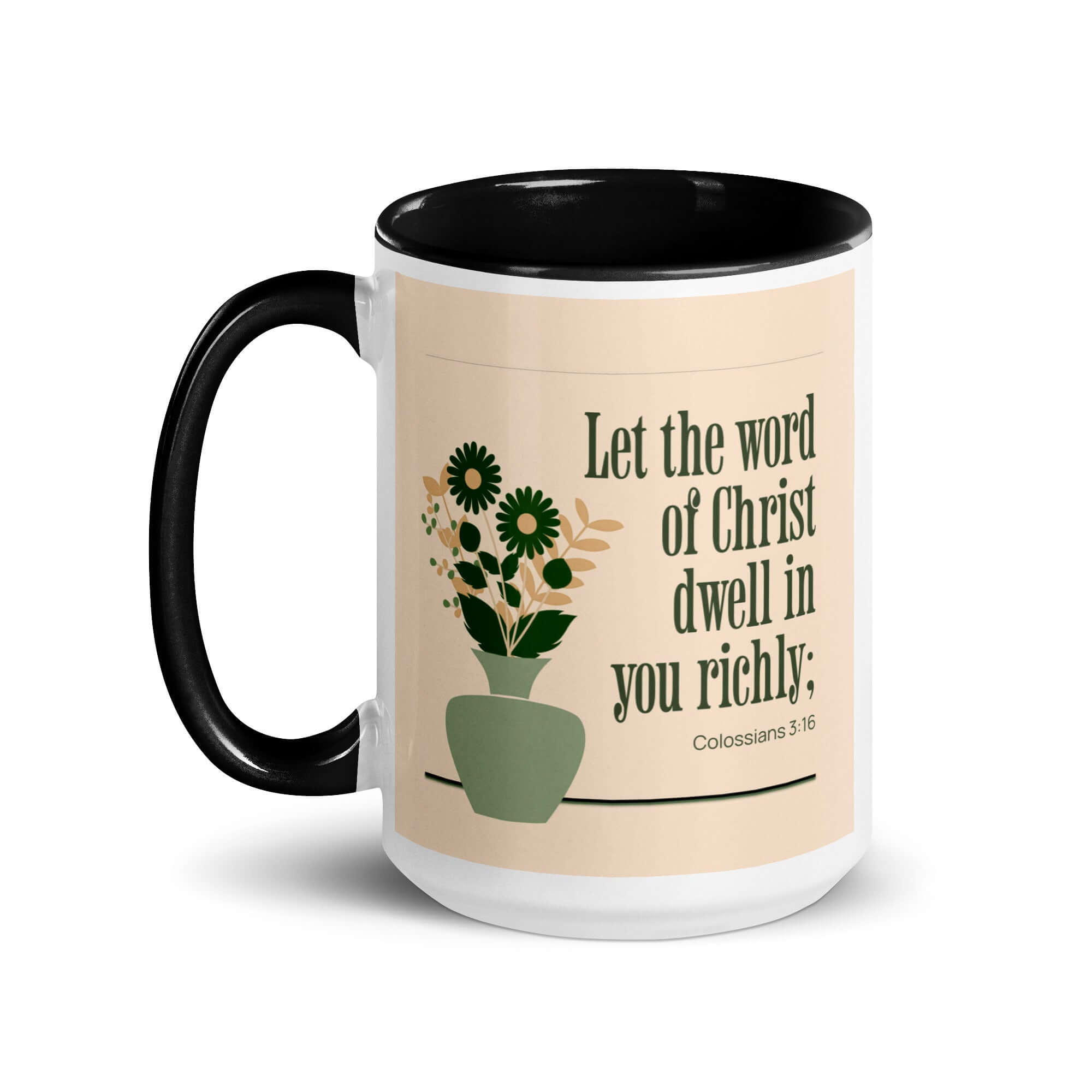 Colossians 3:16 Bible Verse, word of Christ White Ceramic Mug with Color Inside