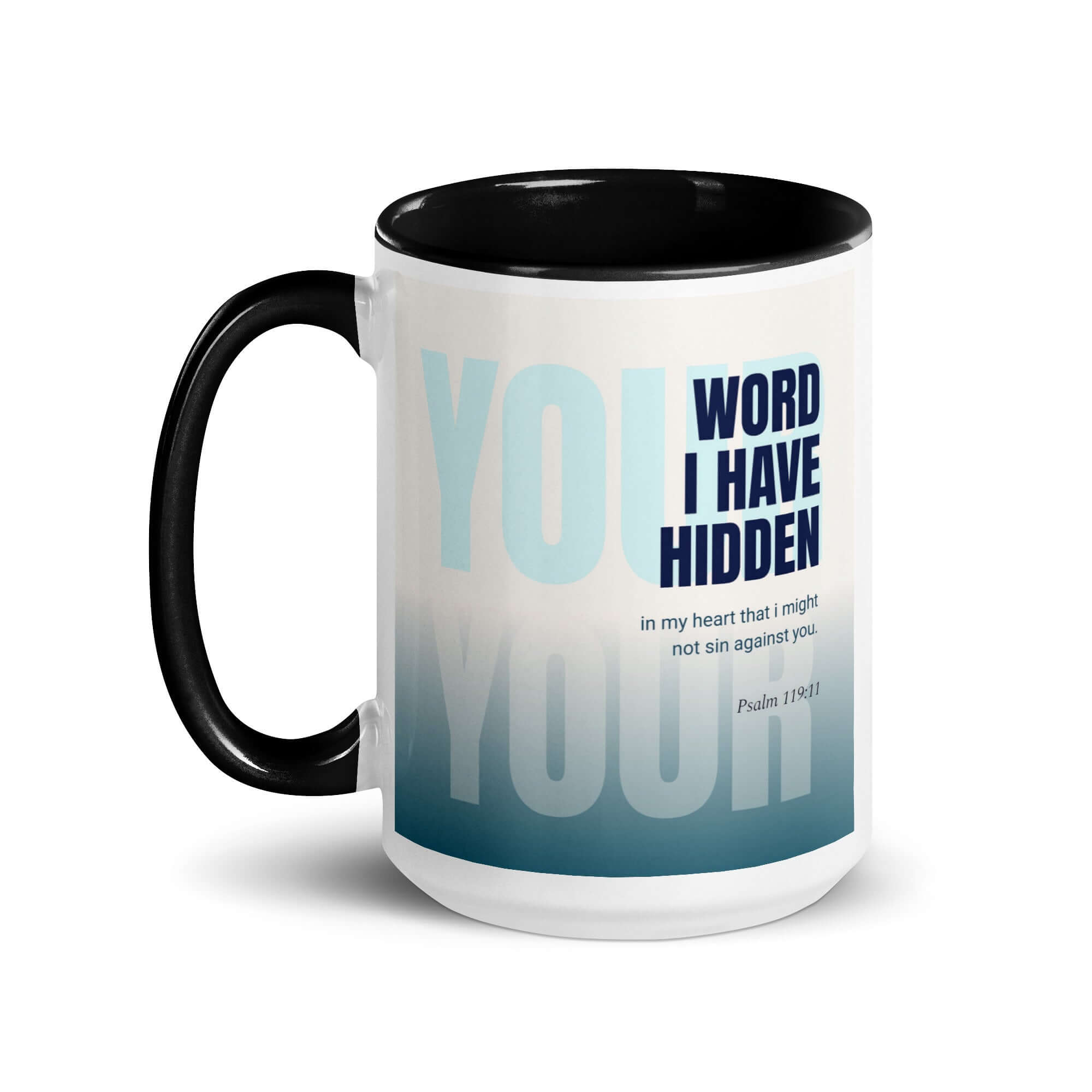 Psalm 119:11 Bible Verse, hidden your word White Ceramic Mug with Color Inside