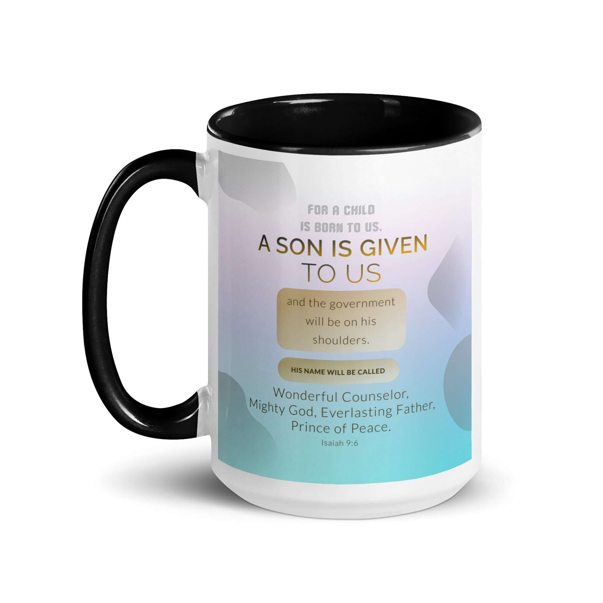 Isaiah 9:6 Bible Verse, Wonderful Counselor White Ceramic Mug with Color Inside