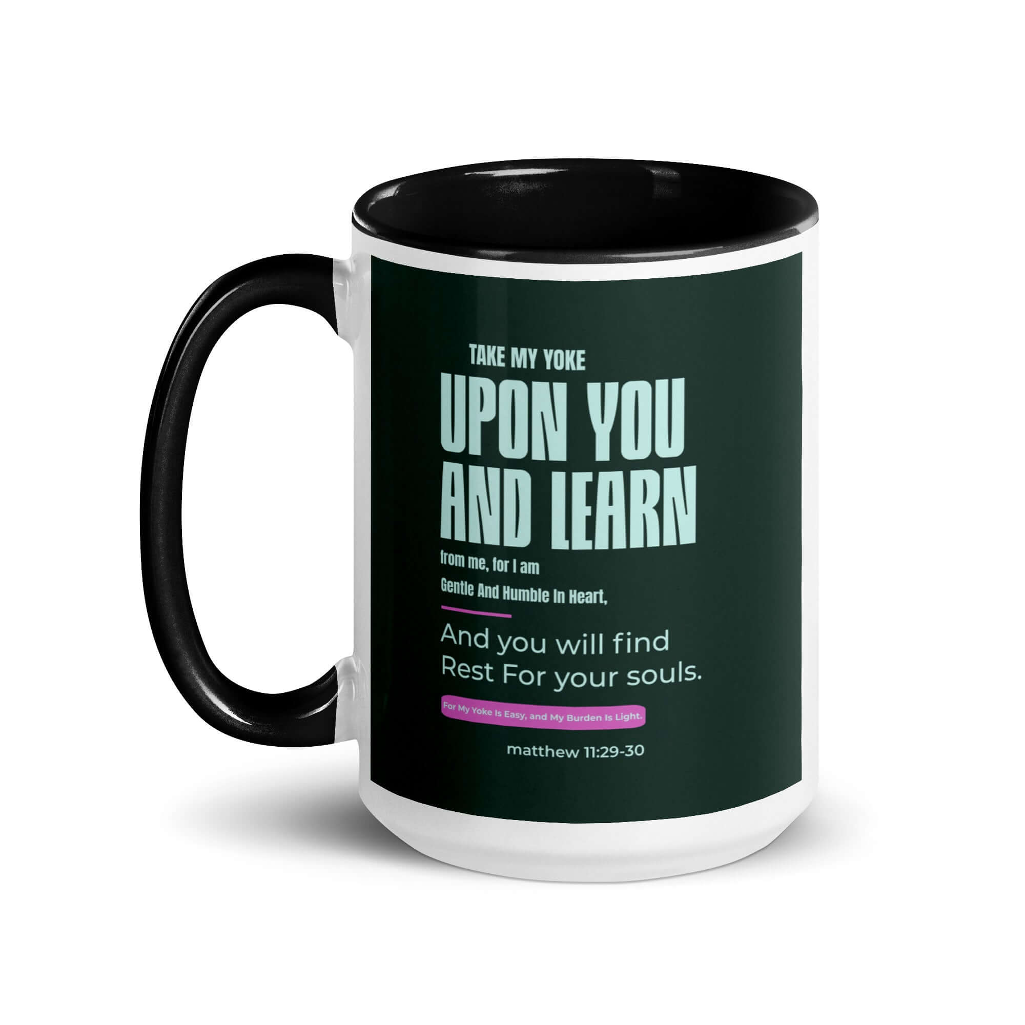 Matthew 11:29-30 Bible Verse, I am gentle White Ceramic Mug with Color Inside