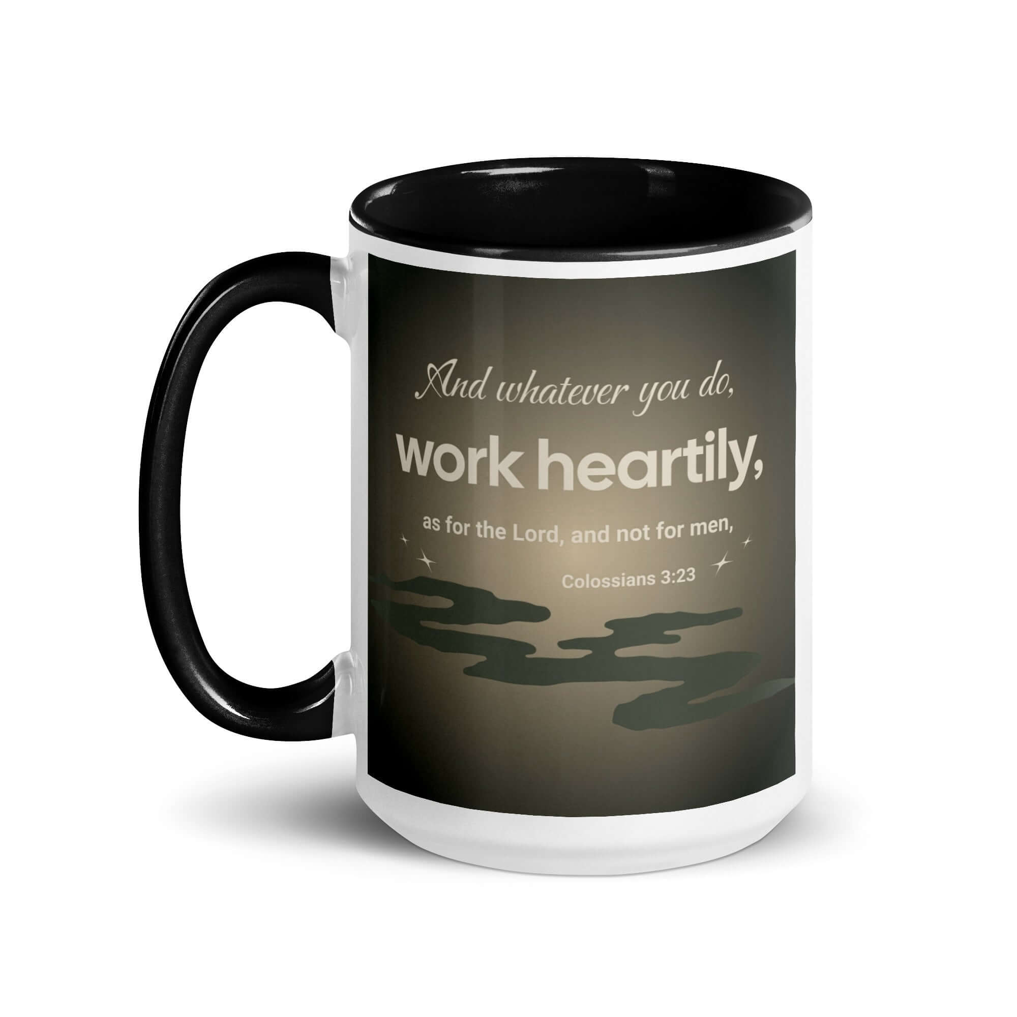 Colossians 3:23 Bible Verse, as for the Lord White Ceramic Mug with Color Inside