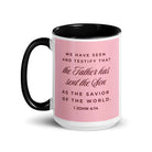 1 John 4:14 Bible Verse, We have seen White Ceramic Mug with Color Inside