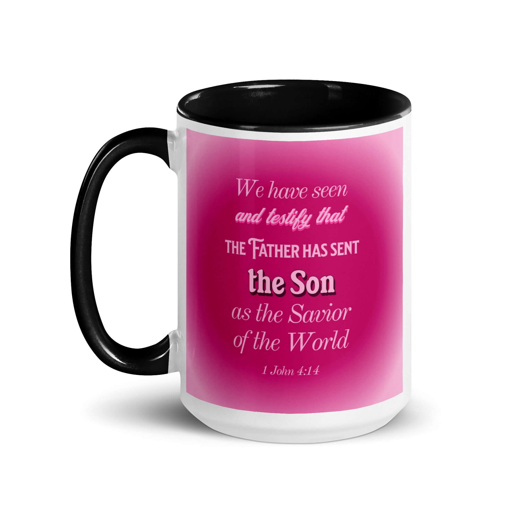 1 John 4:14 Bible Verse, that the Father White Ceramic Mug with Color Inside