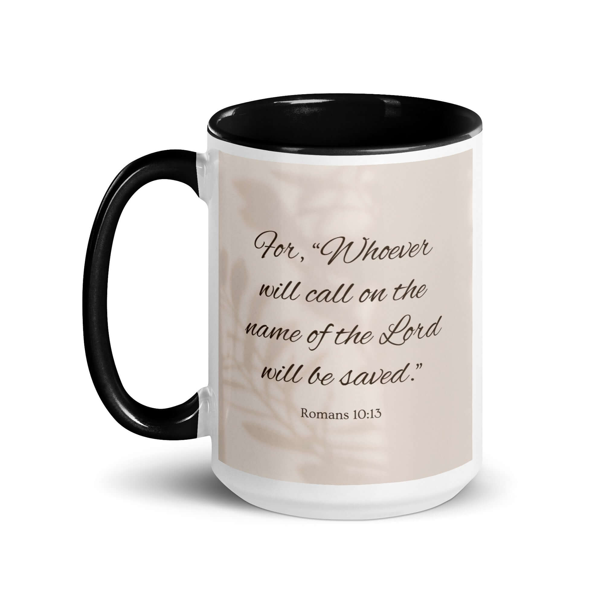 Romans 10:13 Bible Verse, Whoever White Ceramic Mug with Color Inside