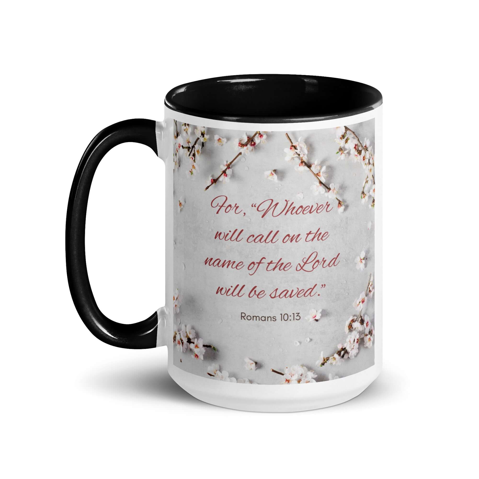 Romans 10:13 Bible Verse, the Lord White Ceramic Mug with Color Inside