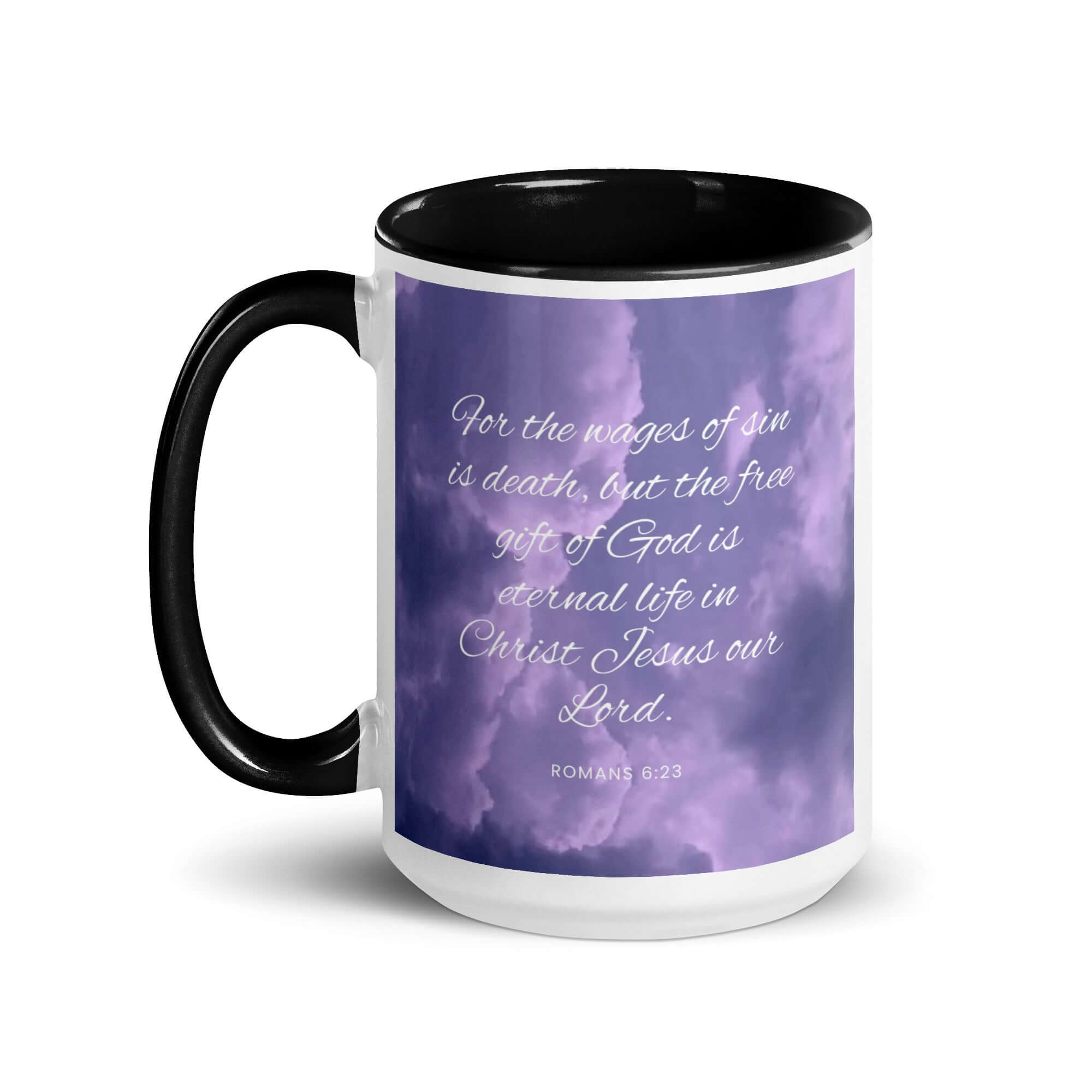 Romans 6:23 Bible Verse, free gift White Ceramic Mug with Color Inside