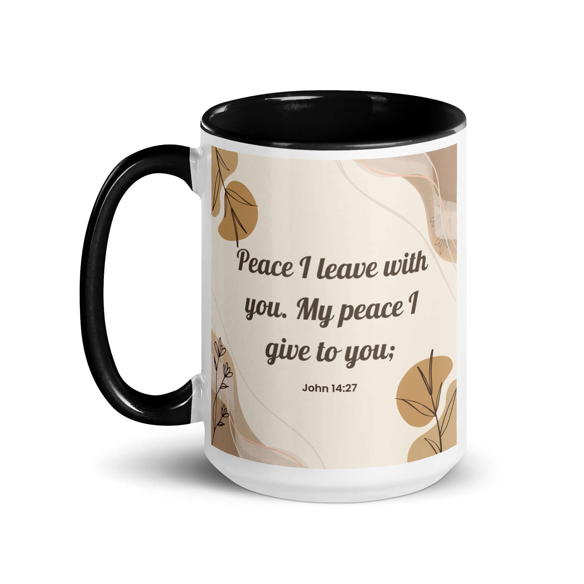 John 14:27 Bible Verse, Peace I White Ceramic Mug with Color Inside