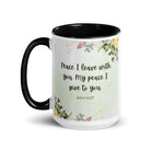 John 14:27 Bible Verse, My peace White Ceramic Mug with Color Inside
