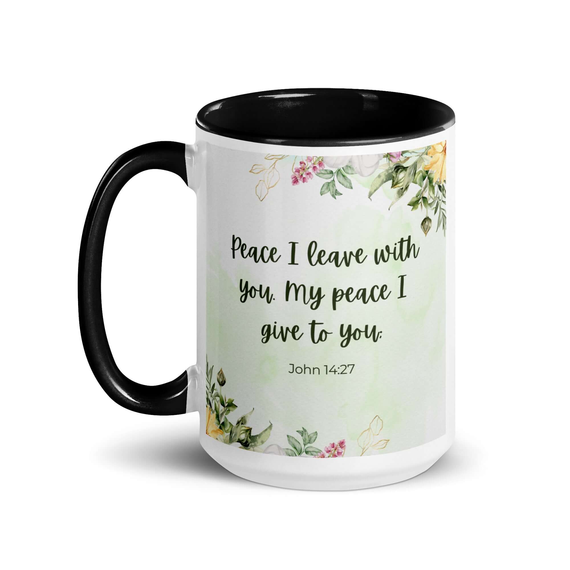John 14:27 Bible Verse, My peace White Ceramic Mug with Color Inside