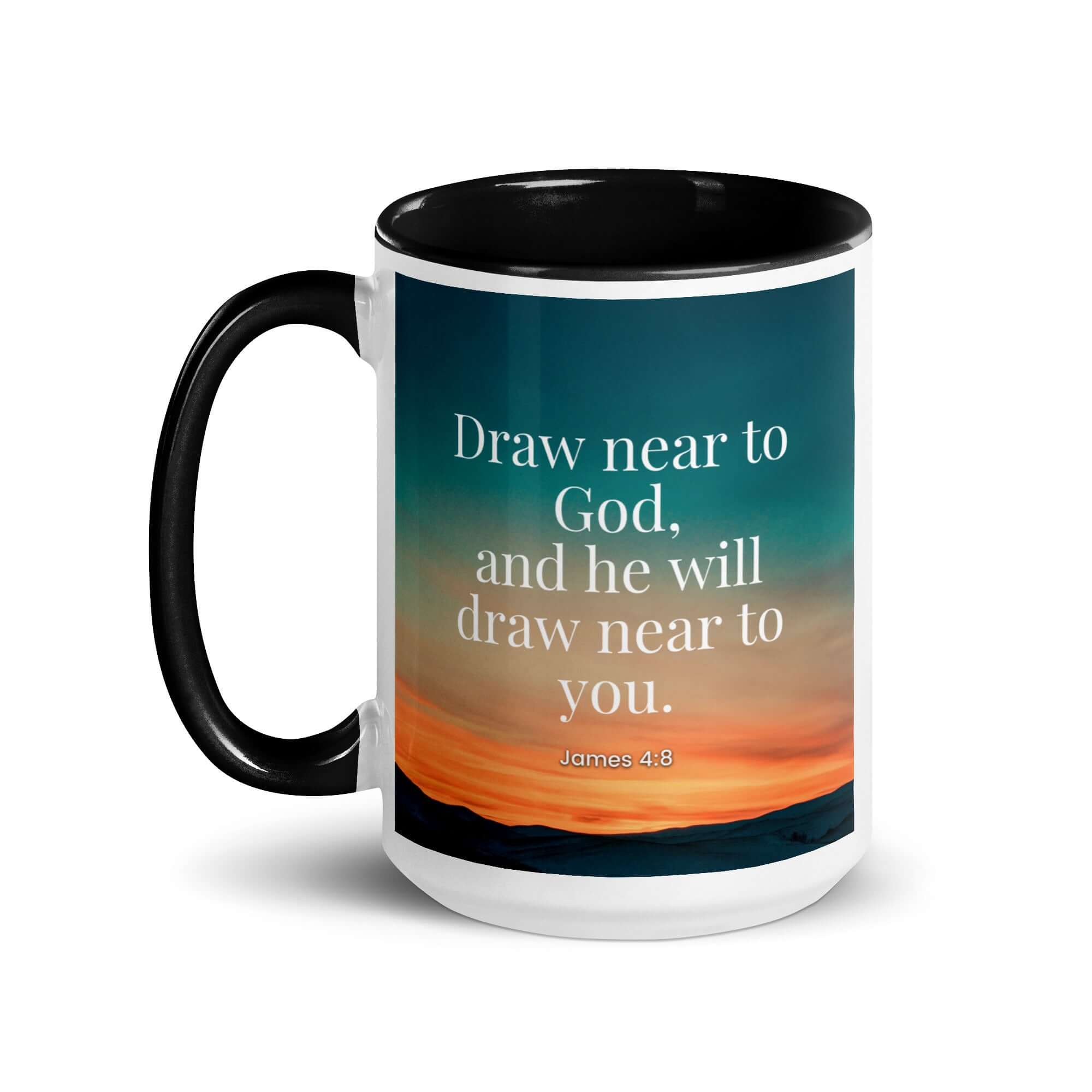 James 4:8 Bible Verse, near to God White Ceramic Mug with Color Inside