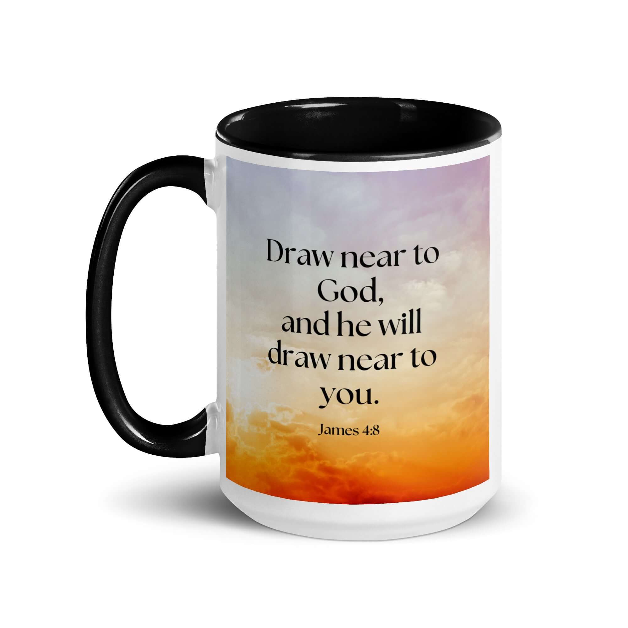 James 4:8 Bible Verse, he will draw White Ceramic Mug with Color Inside