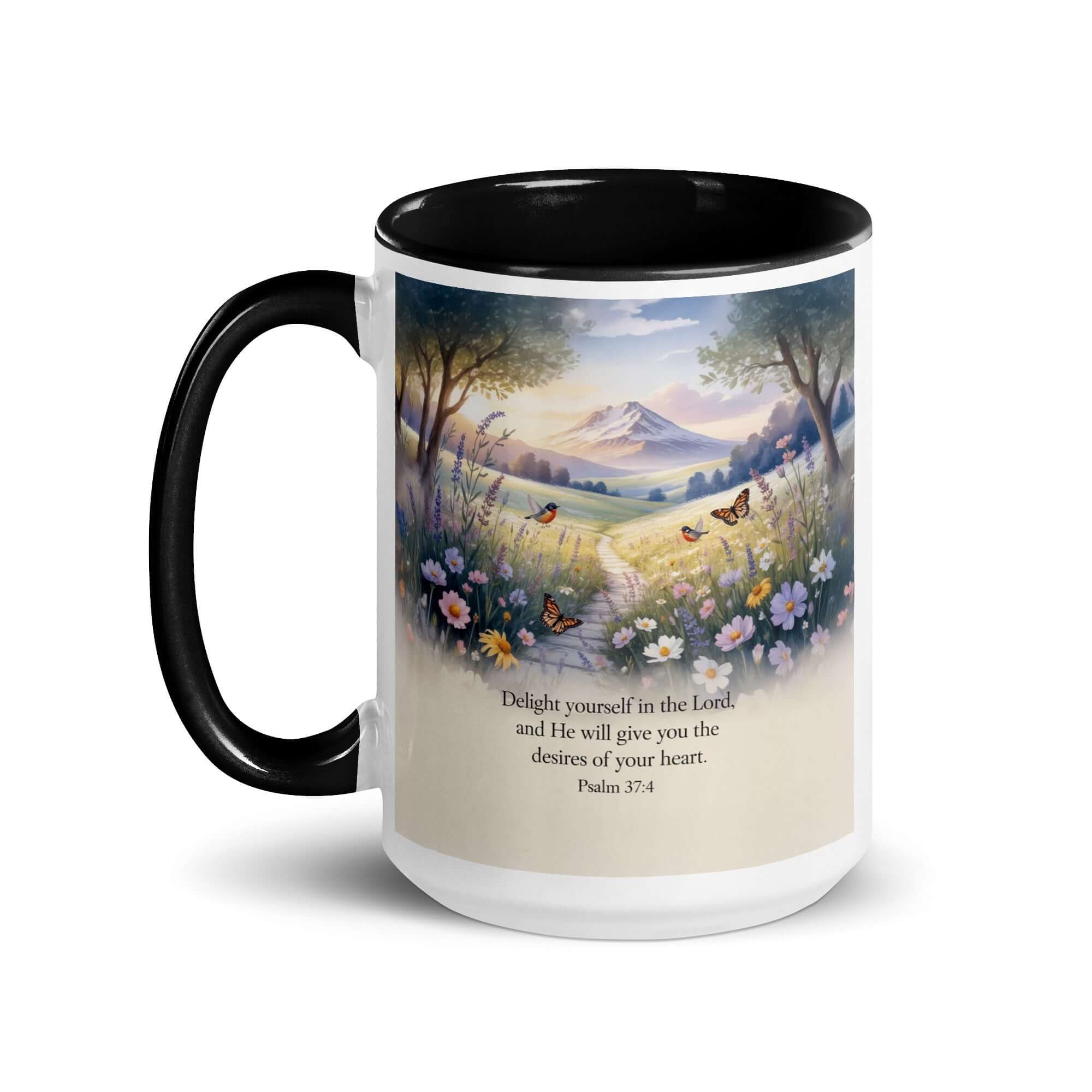 Psalm 37:4 Bible Verse, Delight White Ceramic Mug with Color Inside