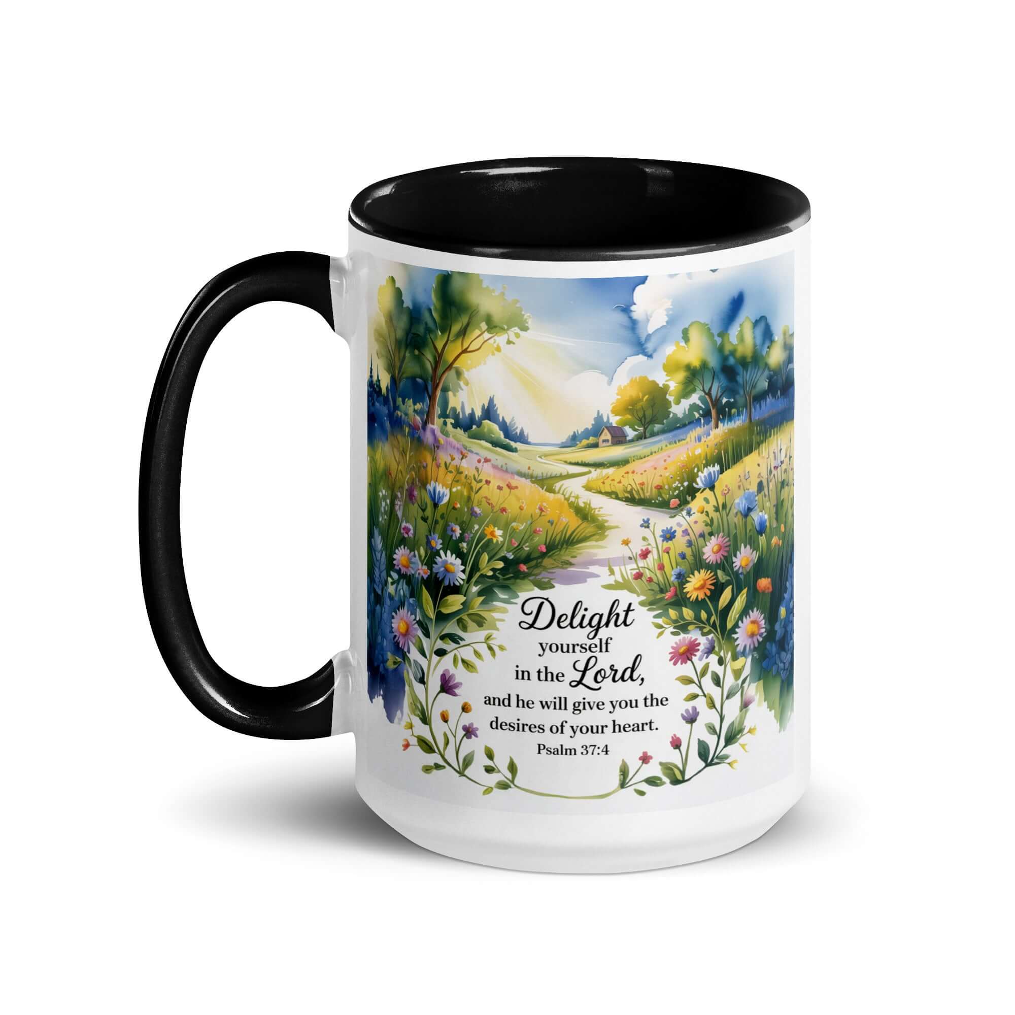 Psalm 37:4 Bible Verse, desires White Ceramic Mug with Color Inside