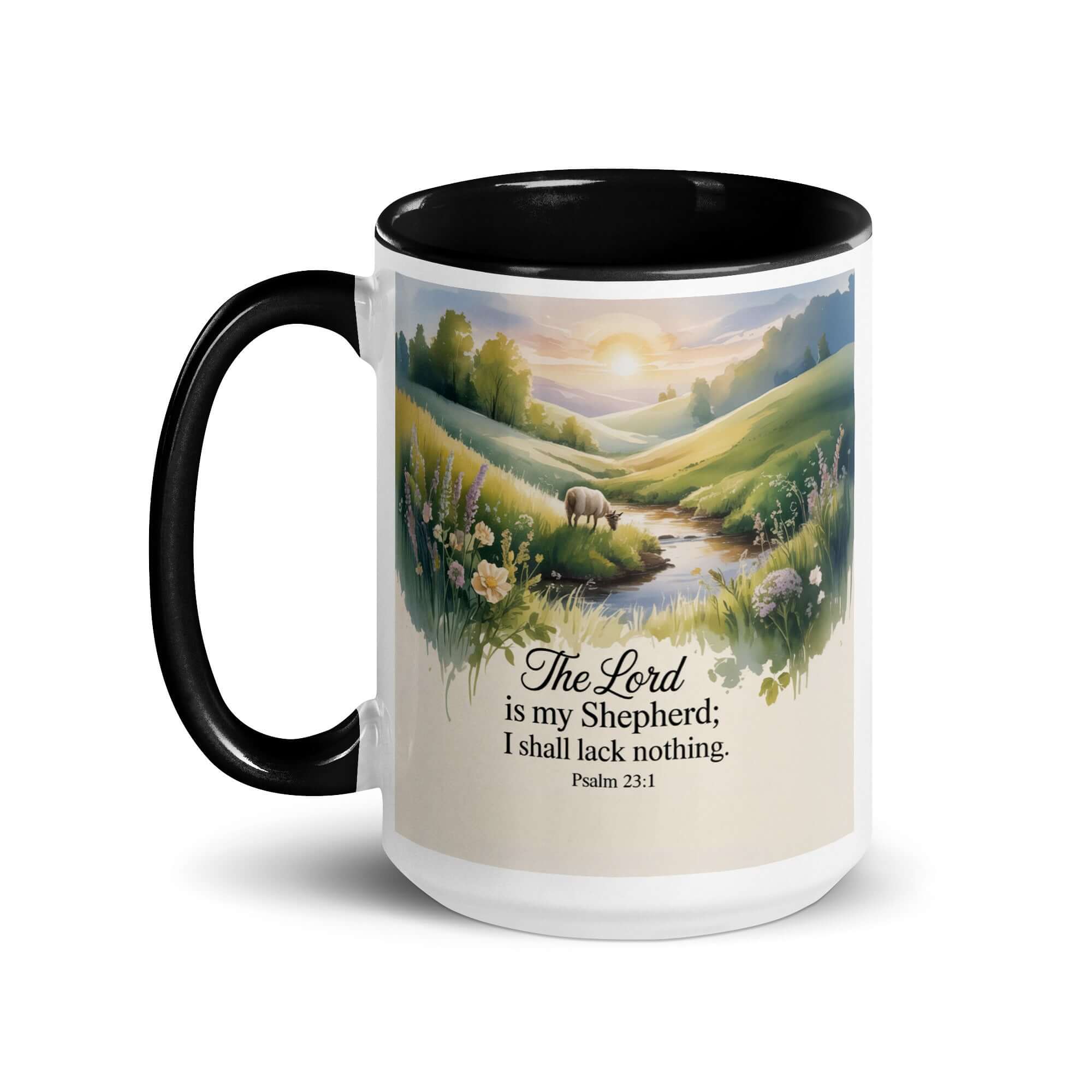 Psalm 23:1 Bible Verse, Lord White Ceramic Mug with Color Inside