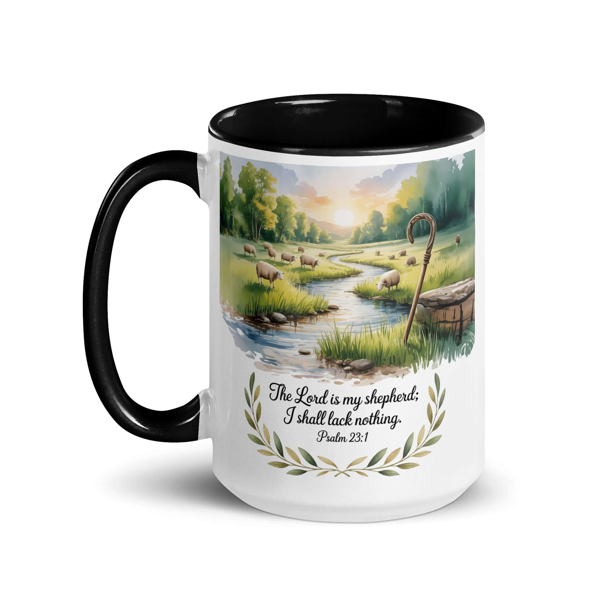 Psalm 23:1 Bible Verse, is my White Ceramic Mug with Color Inside