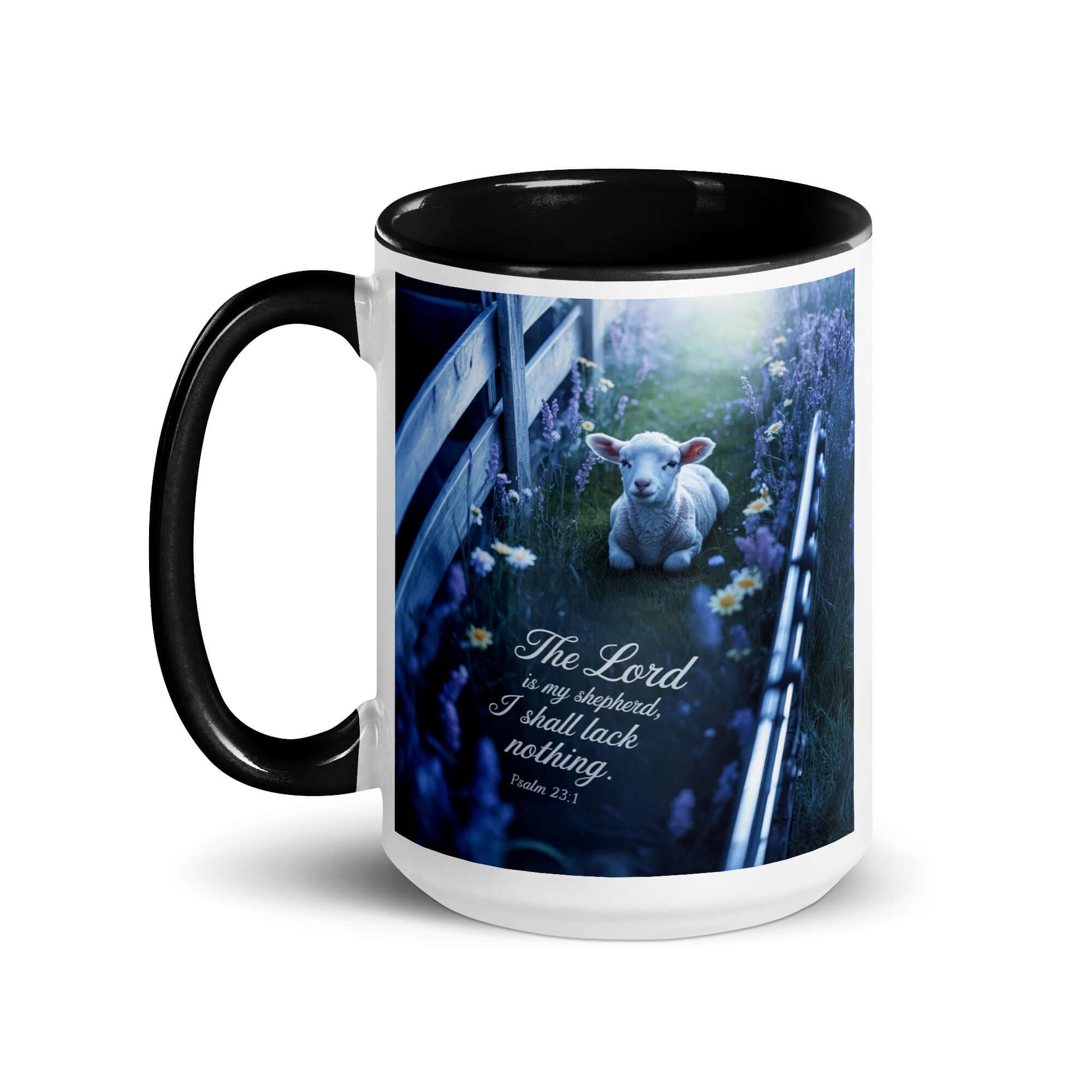 Psalm 23:1 Bible Verse, Shepherd White Ceramic Mug with Color Inside