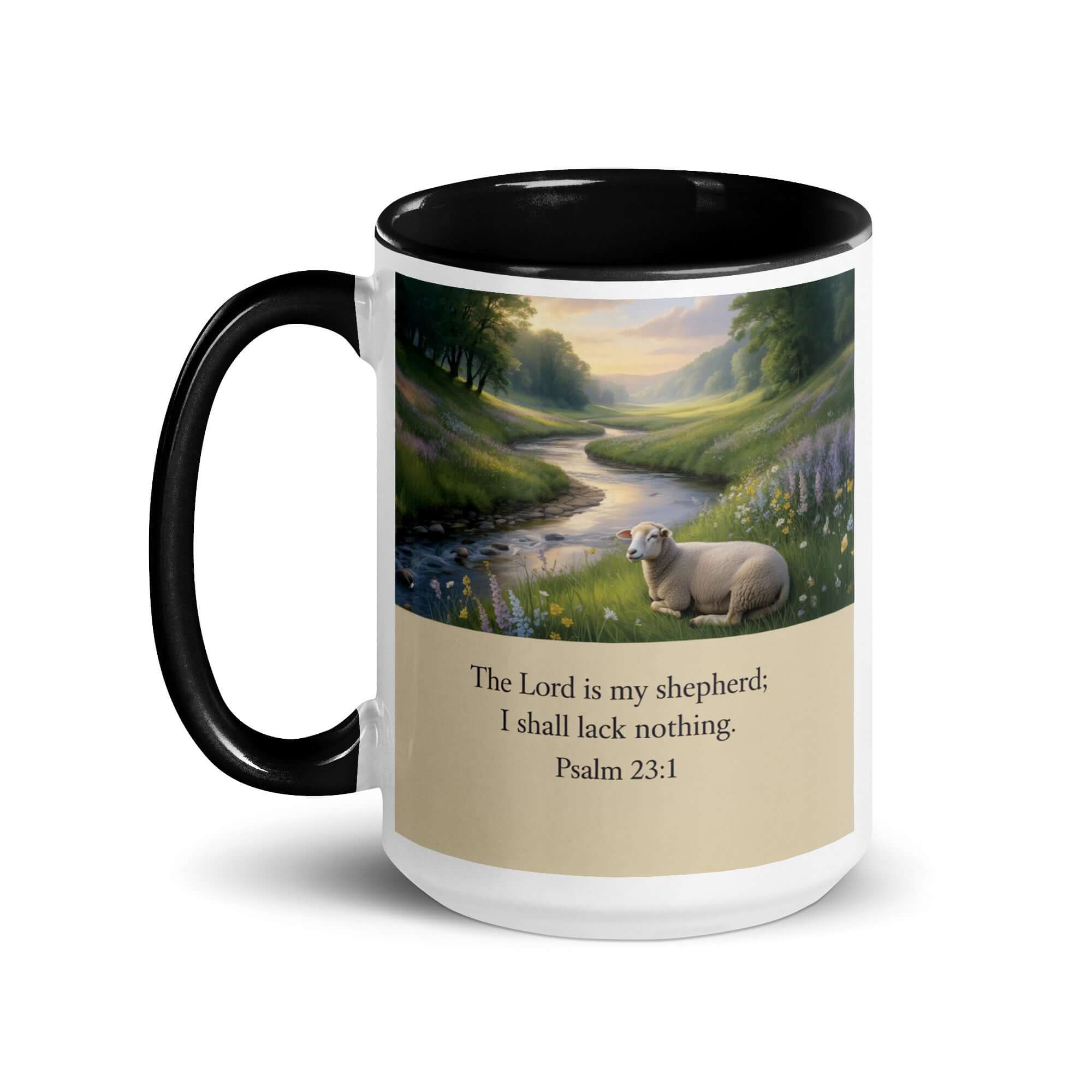 Psalm 23:1 Bible Verse, I shall White Ceramic Mug with Color Inside
